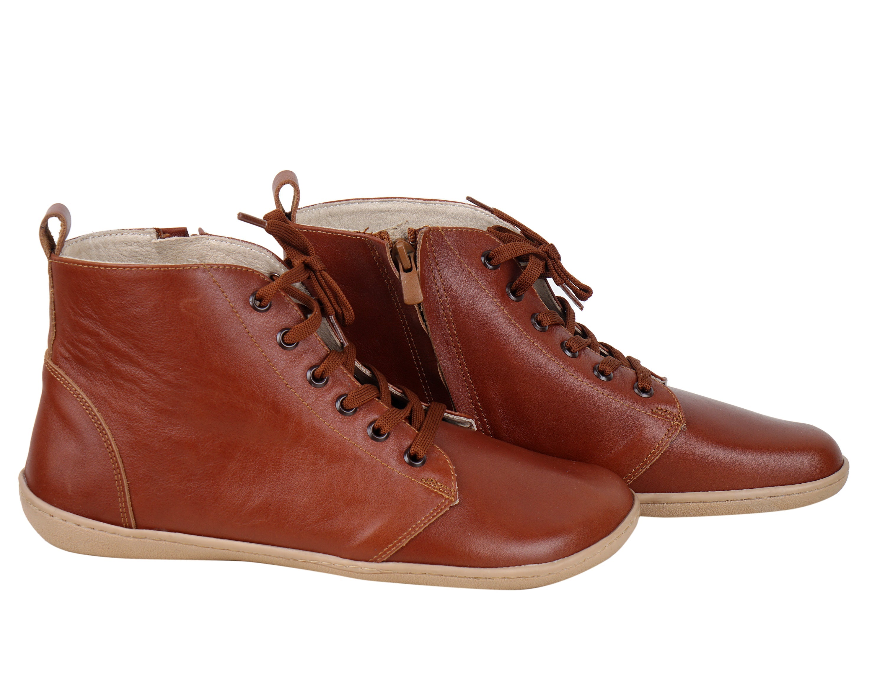 Brown Short Boots Wide Barefoot Shoes Smooth Leather Handmade 6mm Rubber Outsole 