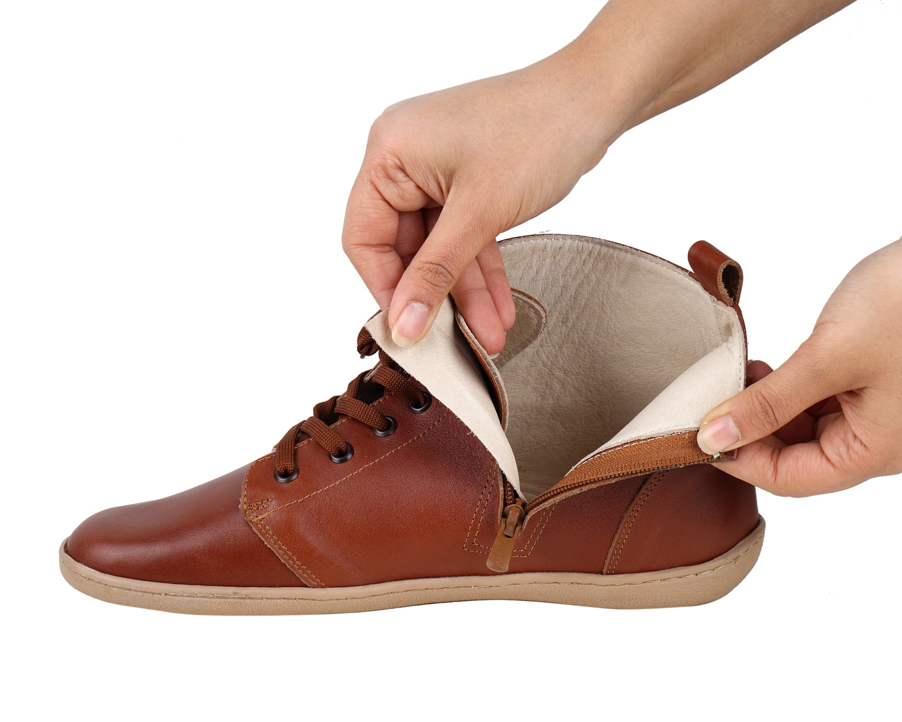 Brown Short Boots Wide Barefoot Shoes Smooth Leather Handmade 6mm Rubber Outsole 