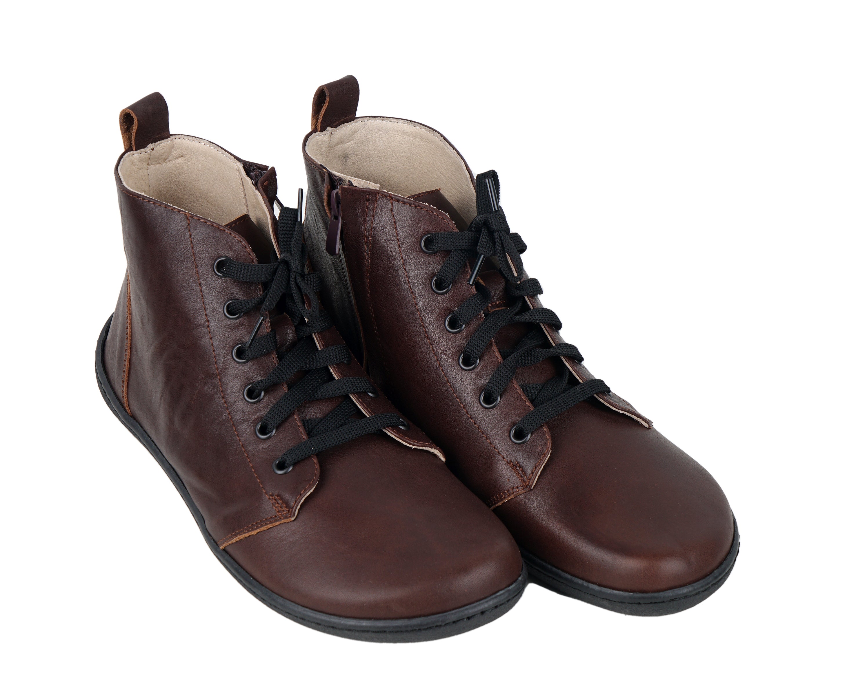 Dark Brown Short Boots Wide Barefoot Shoes Smooth Leather Handmade 6mm Rubber Outsole 