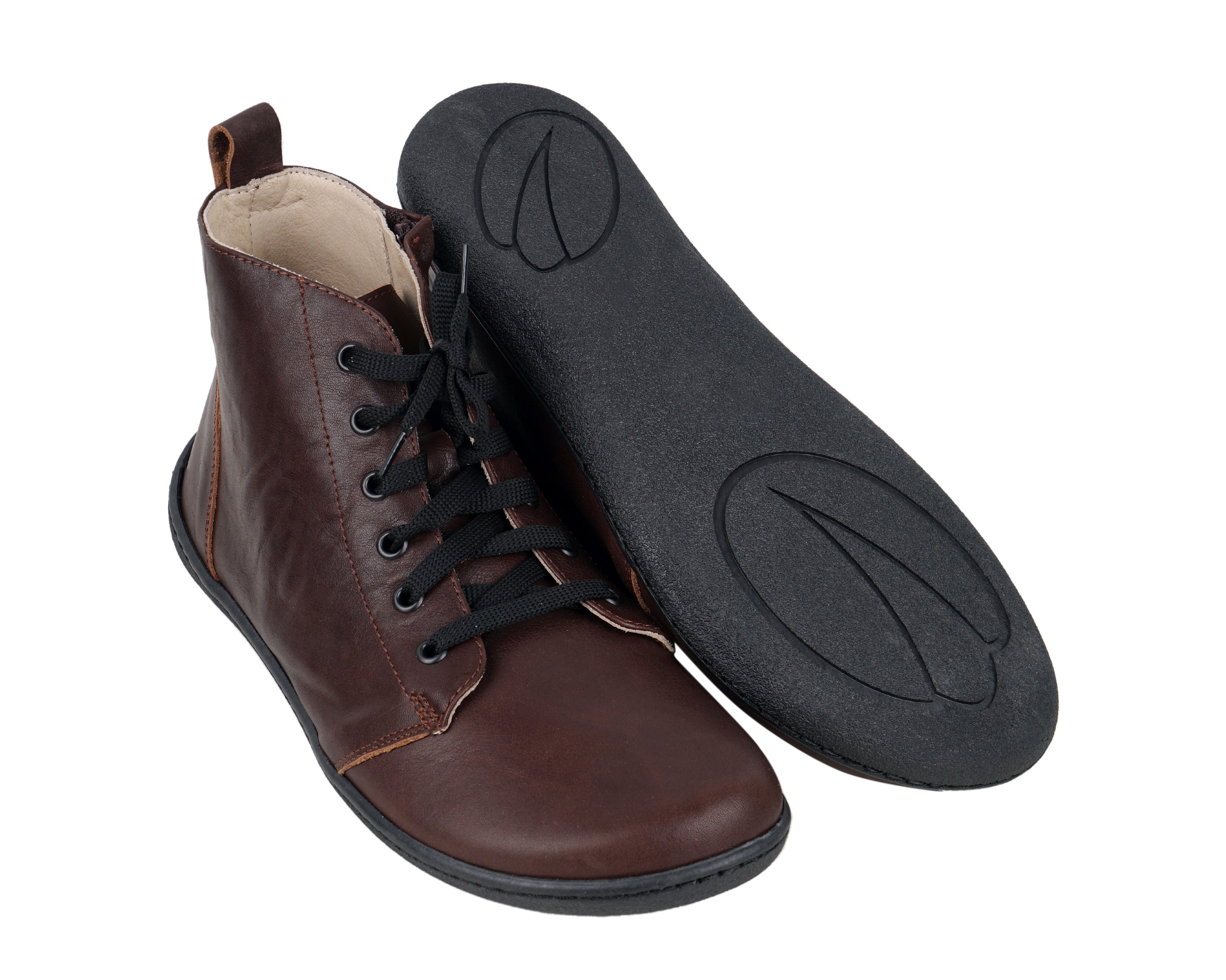 Dark Brown Short Boots Wide Barefoot Shoes Smooth Leather Handmade 6mm Rubber Outsole 