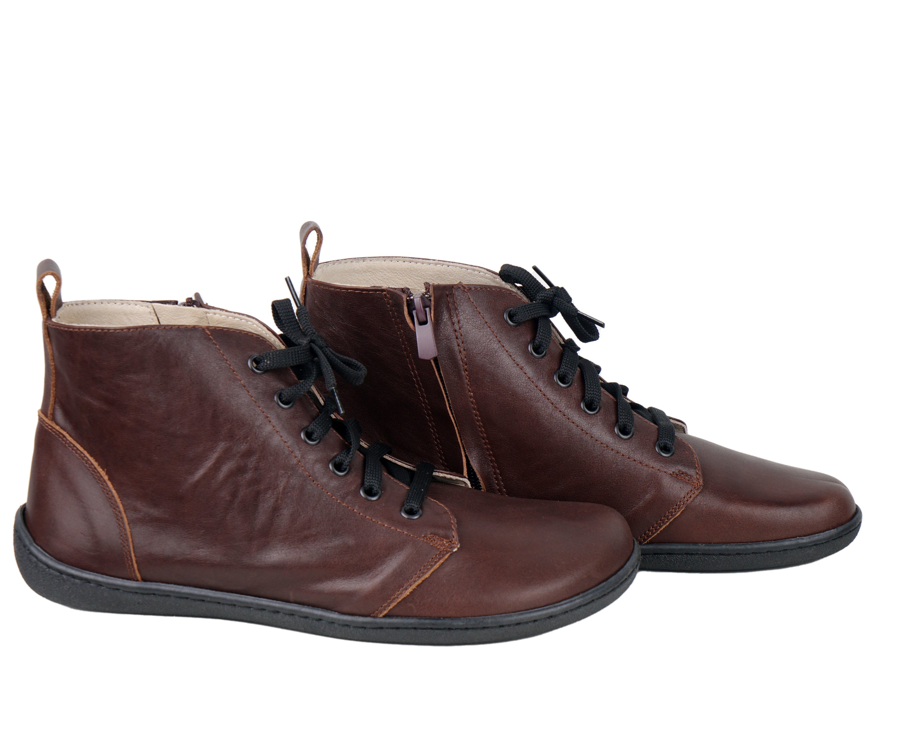 Dark Brown Short Boots Wide Barefoot Shoes Smooth Leather Handmade 6mm Rubber Outsole 