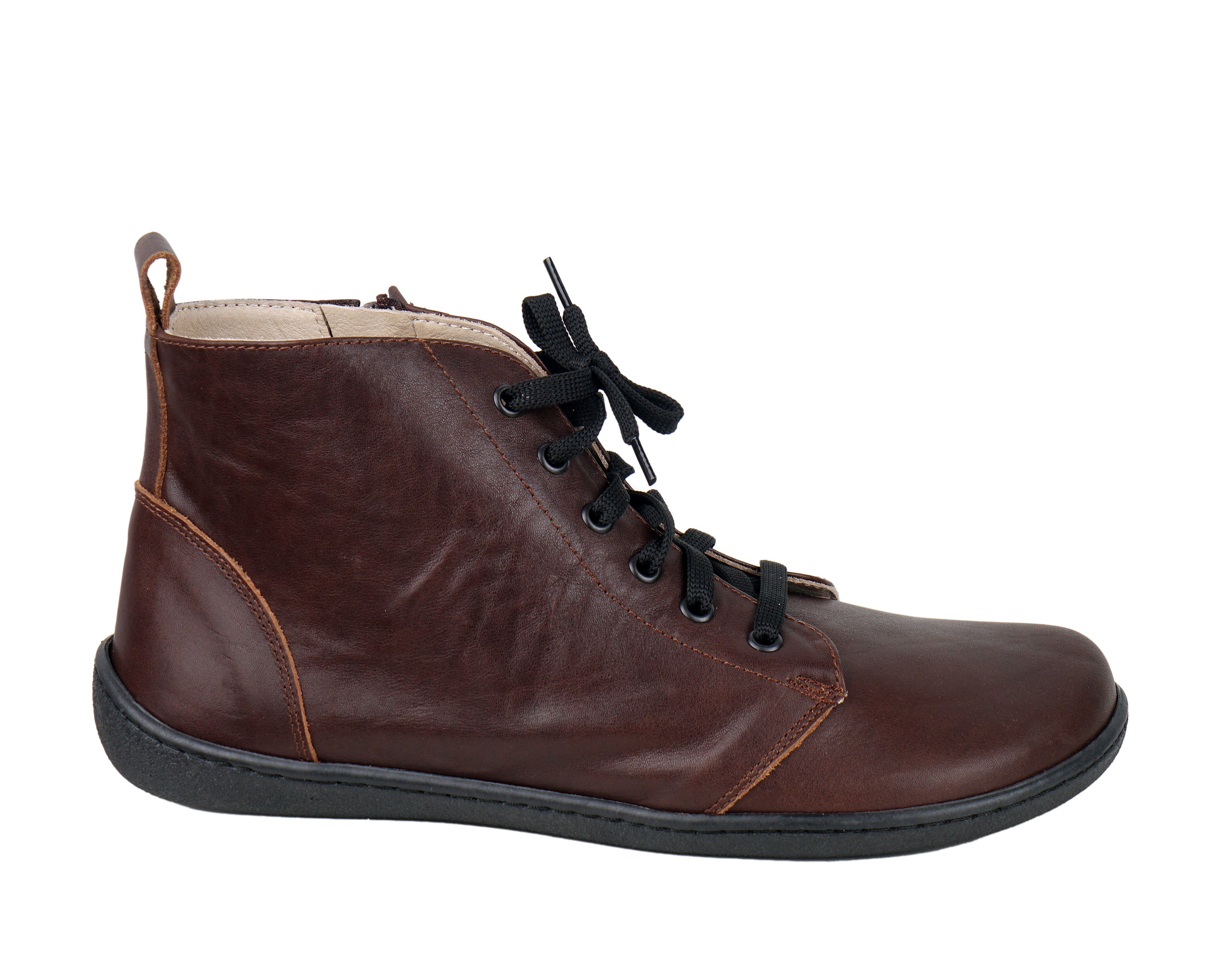 Dark Brown Short Boots Wide Barefoot Shoes Smooth Leather Handmade 6mm Rubber Outsole 