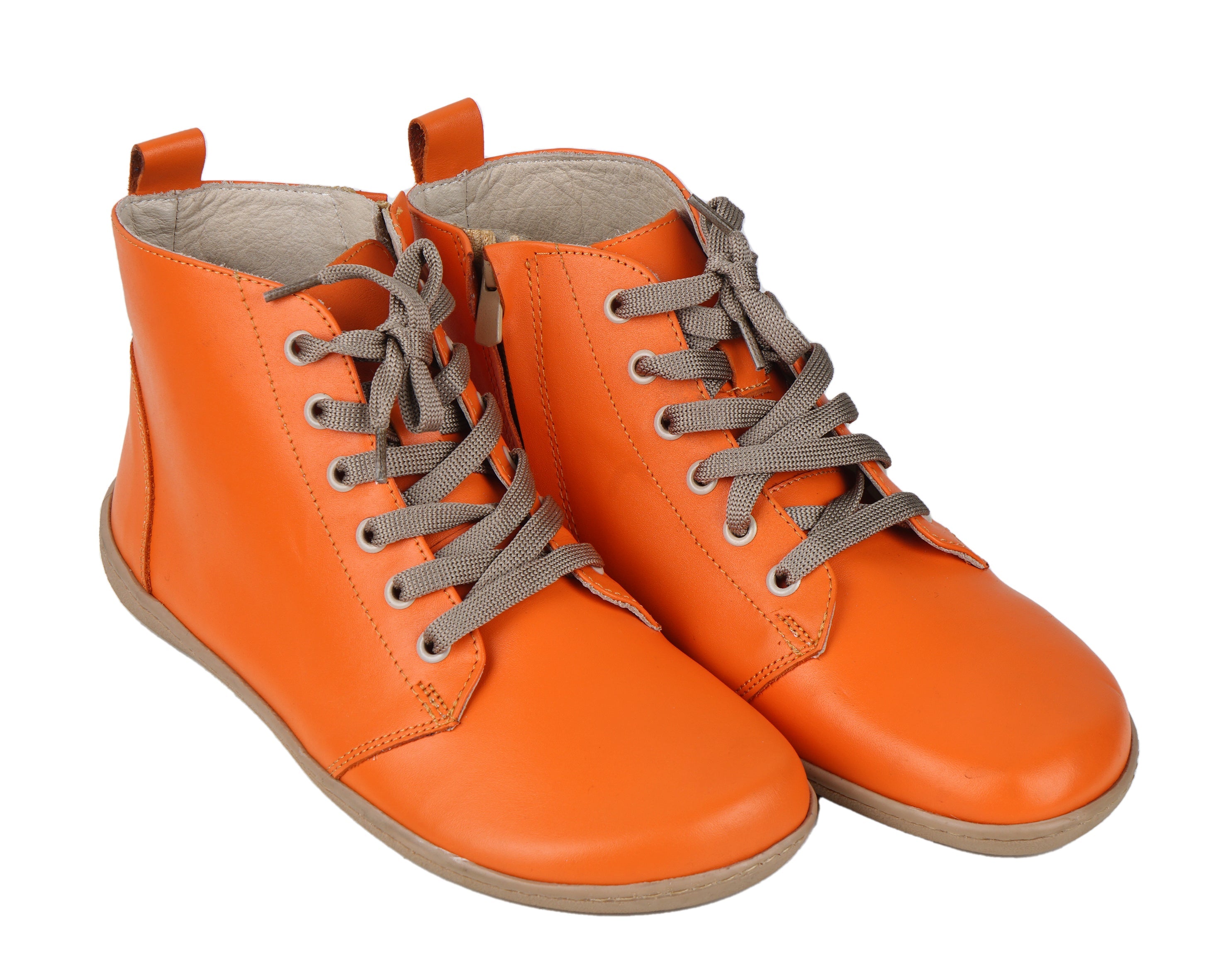 Orange Short Boots Wide Barefoot Shoes Smooth Leather Handmade 6mm Rubber Outsole 
