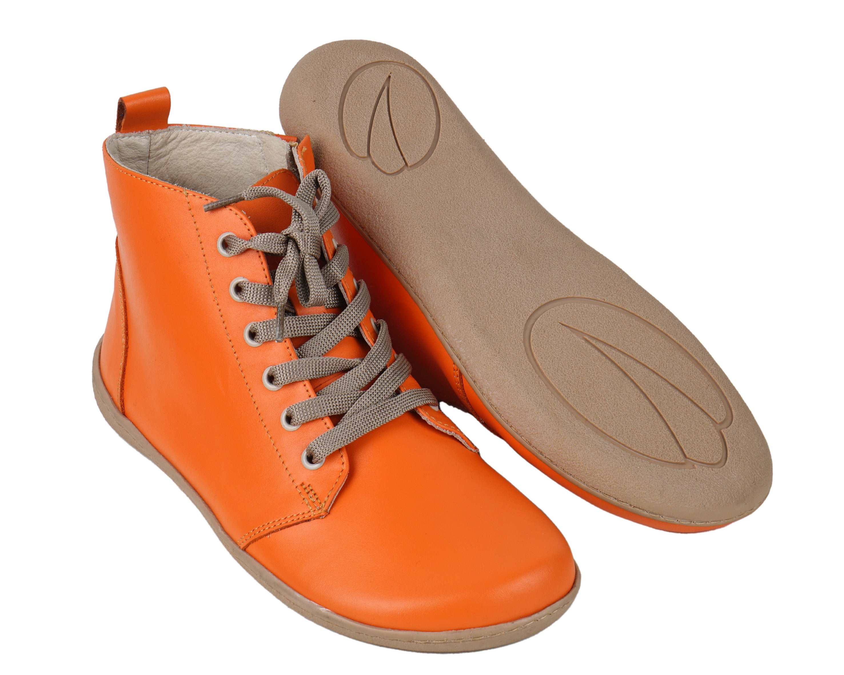 Orange Short Boots Wide Barefoot Shoes Smooth Leather Handmade 6mm Rubber Outsole 