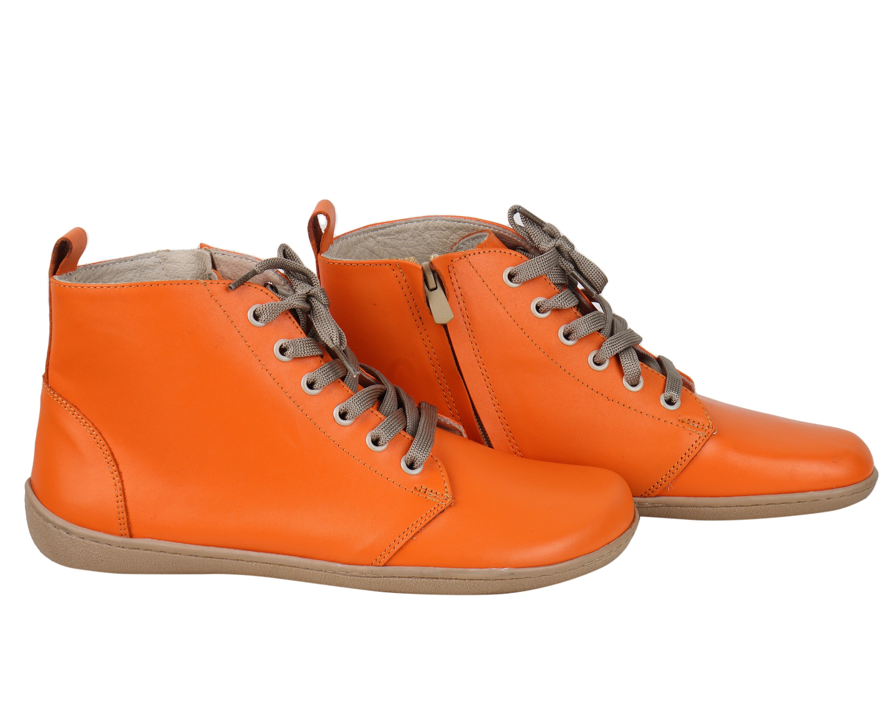 Orange Short Boots Wide Barefoot Shoes Smooth Leather Handmade 6mm Rubber Outsole 