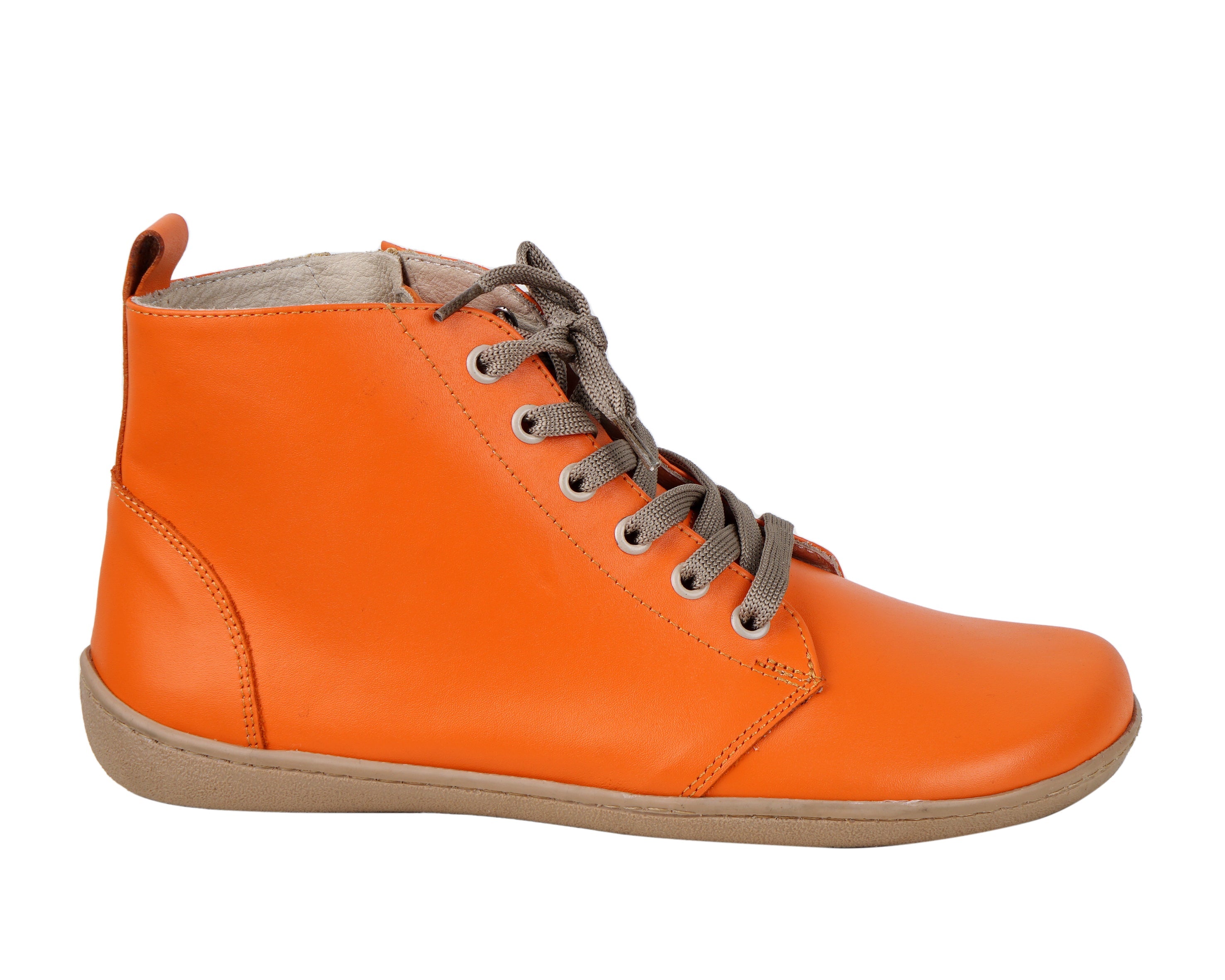 Orange Short Boots Wide Barefoot Shoes Smooth Leather Handmade 6mm Rubber Outsole 