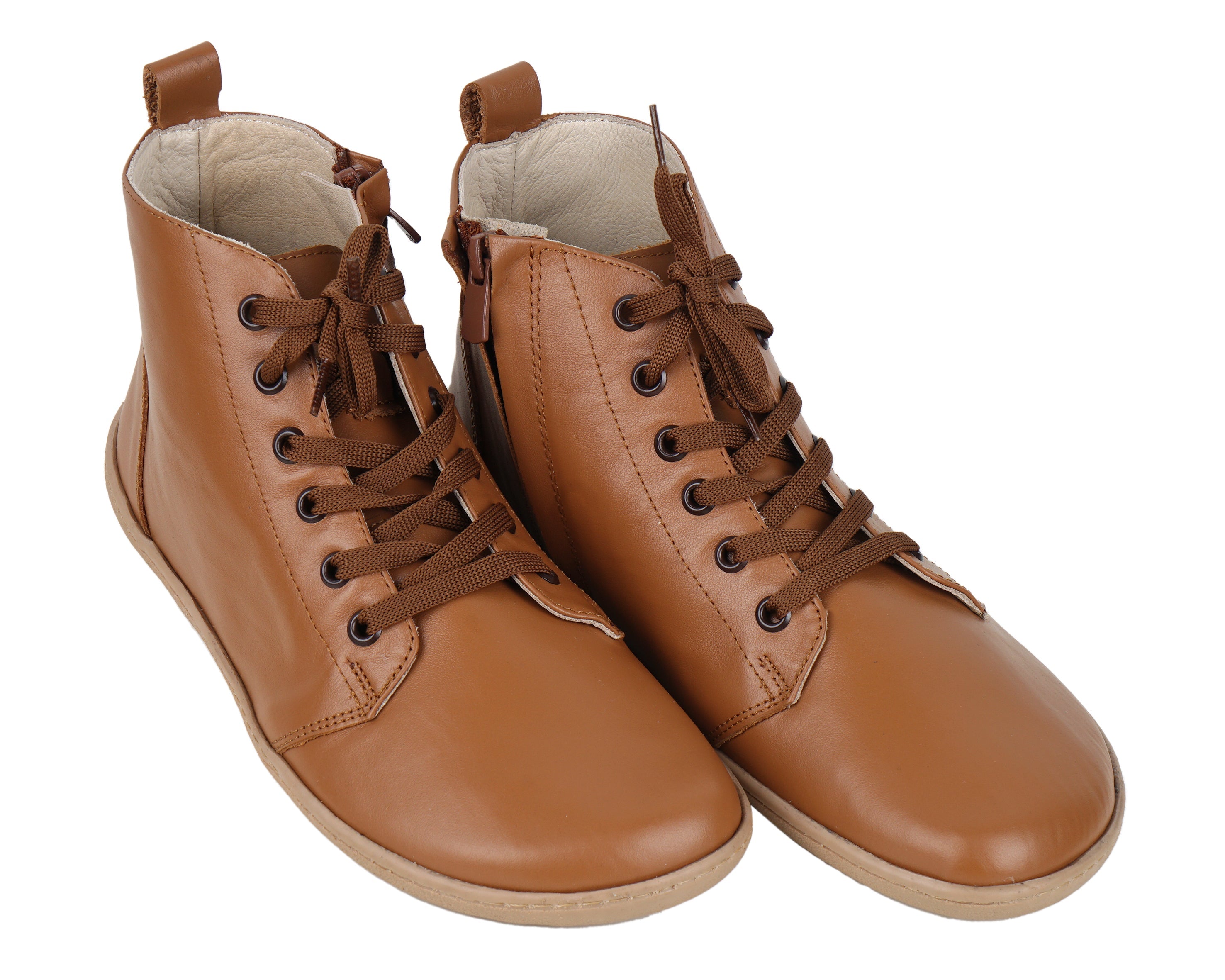 Tan Short Boots Wide Barefoot Shoes Smooth Leather Handmade 6mm Rubber Outsole 