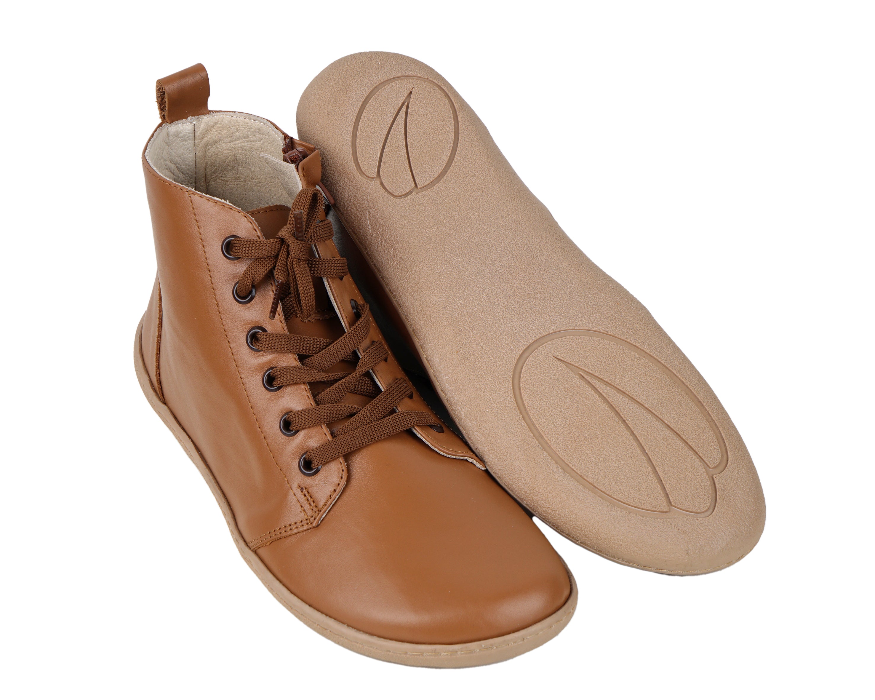 Tan Short Boots Wide Barefoot Shoes Smooth Leather Handmade 6mm Rubber Outsole