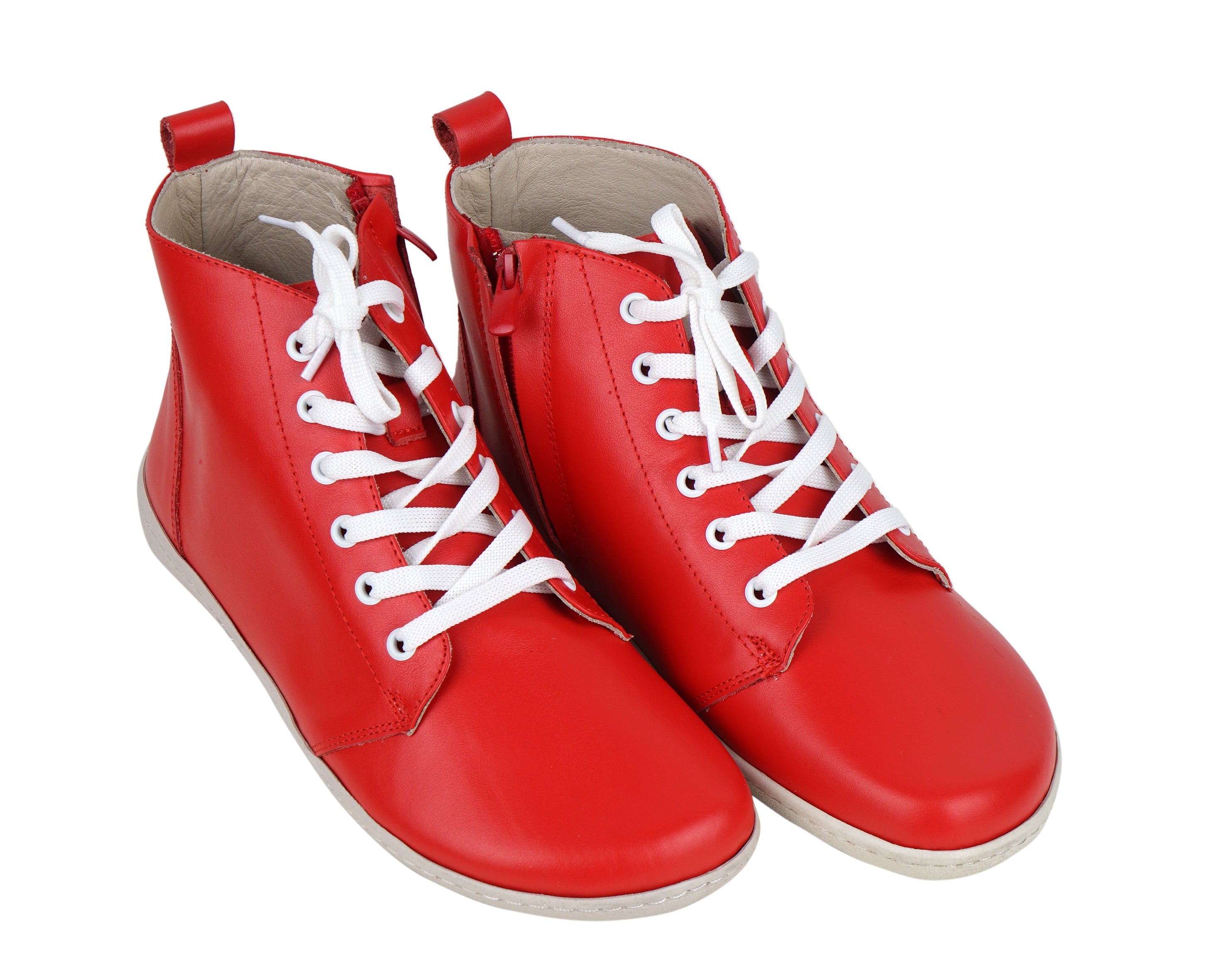 Red Short Boots Wide Barefoot Shoes Smooth Leather Handmade 6mm Rubber Outsole 