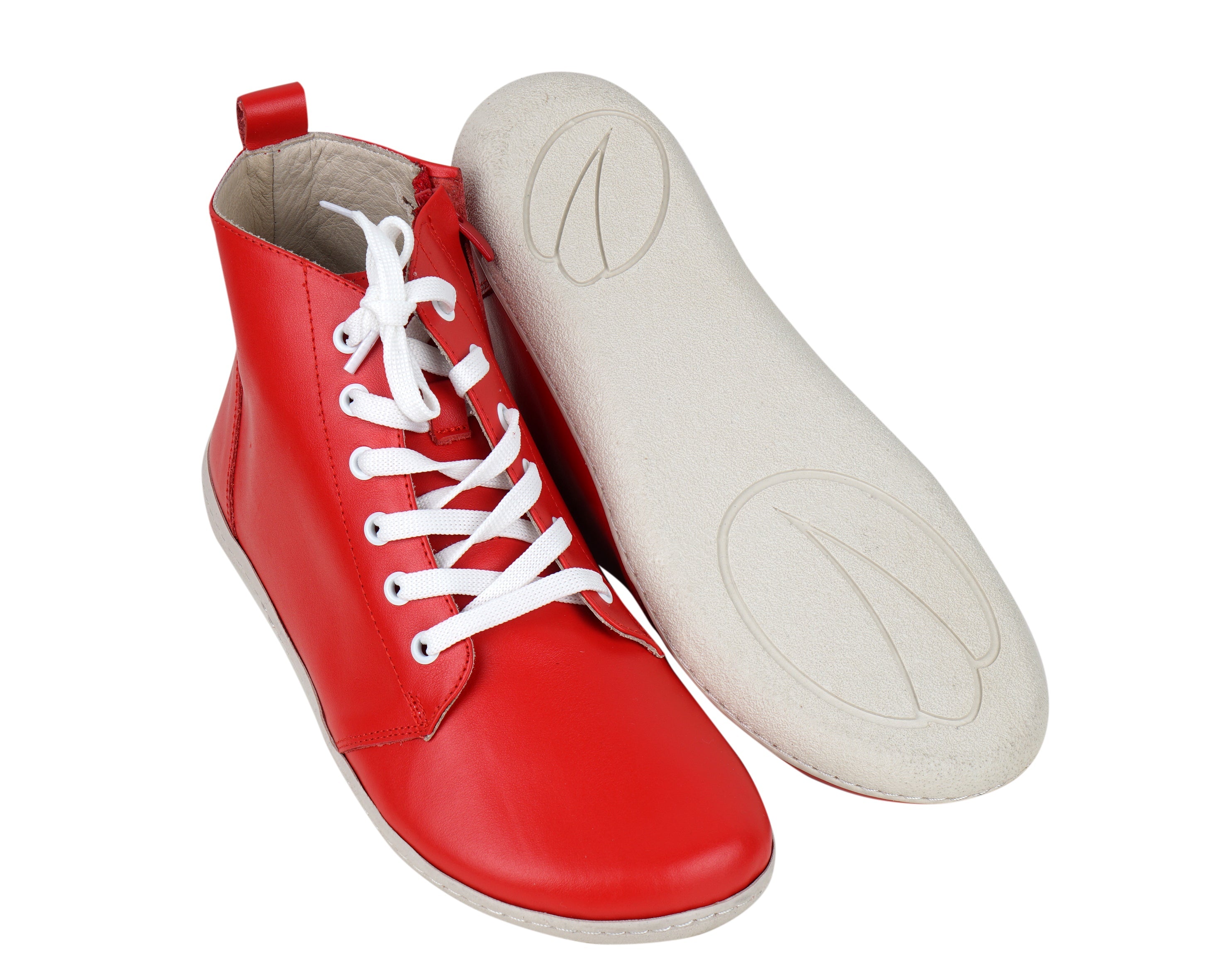 Red Short Boots Wide Barefoot Shoes Smooth Leather Handmade 6mm Rubber Outsole 