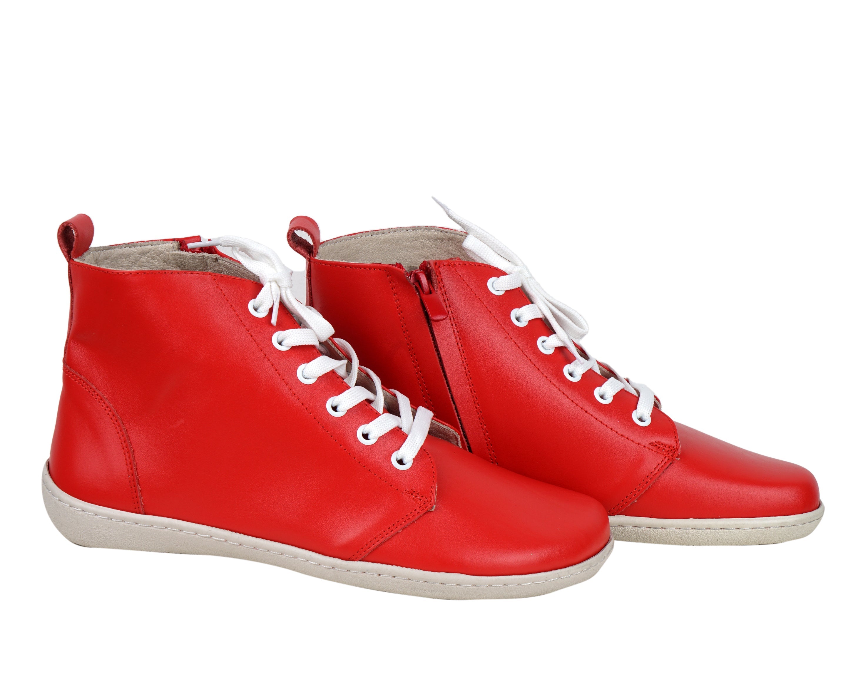 Red Short Boots Wide Barefoot Shoes Smooth Leather Handmade 6mm Rubber Outsole 