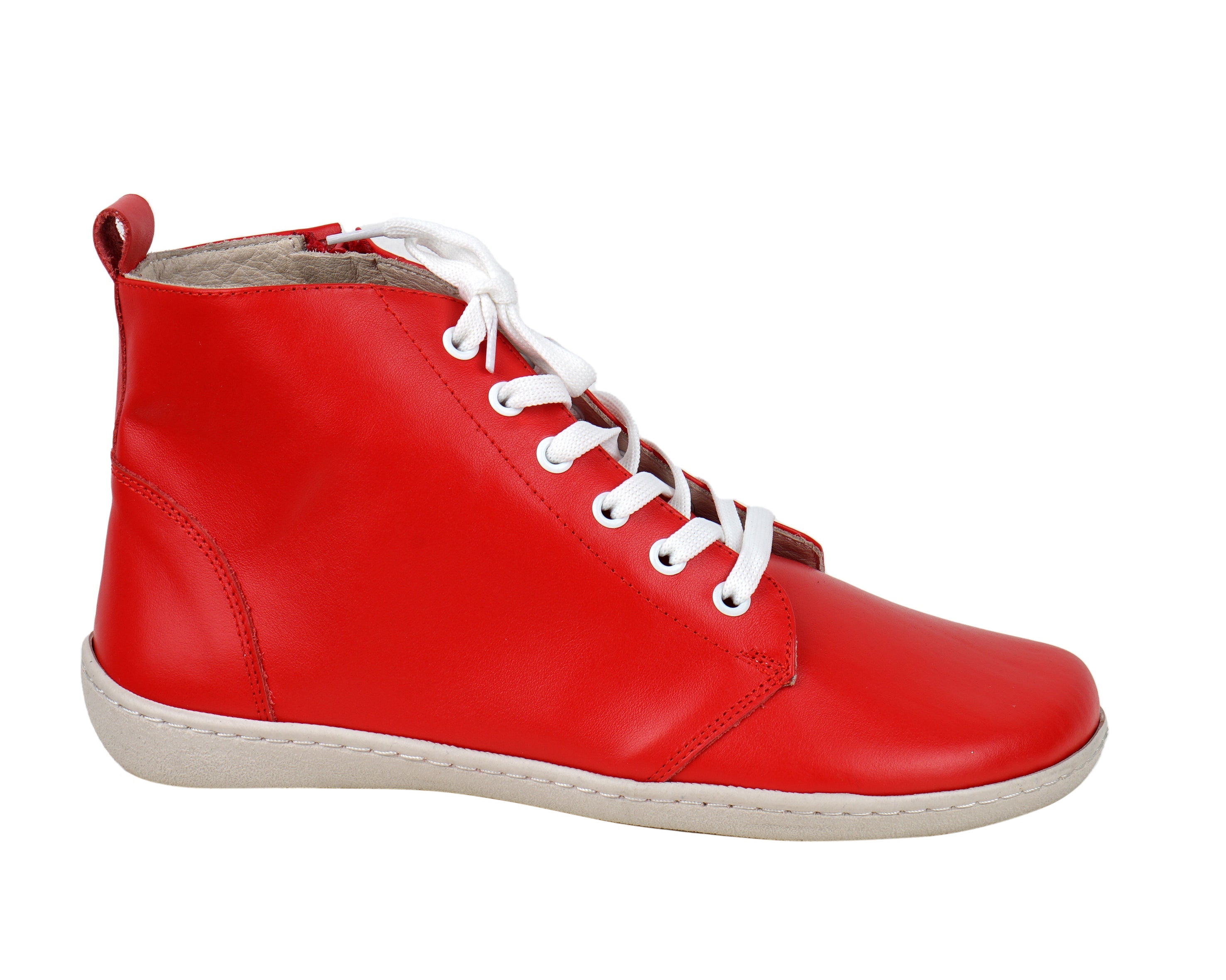 Red Short Boots Wide Barefoot Shoes Smooth Leather Handmade 6mm Rubber Outsole 