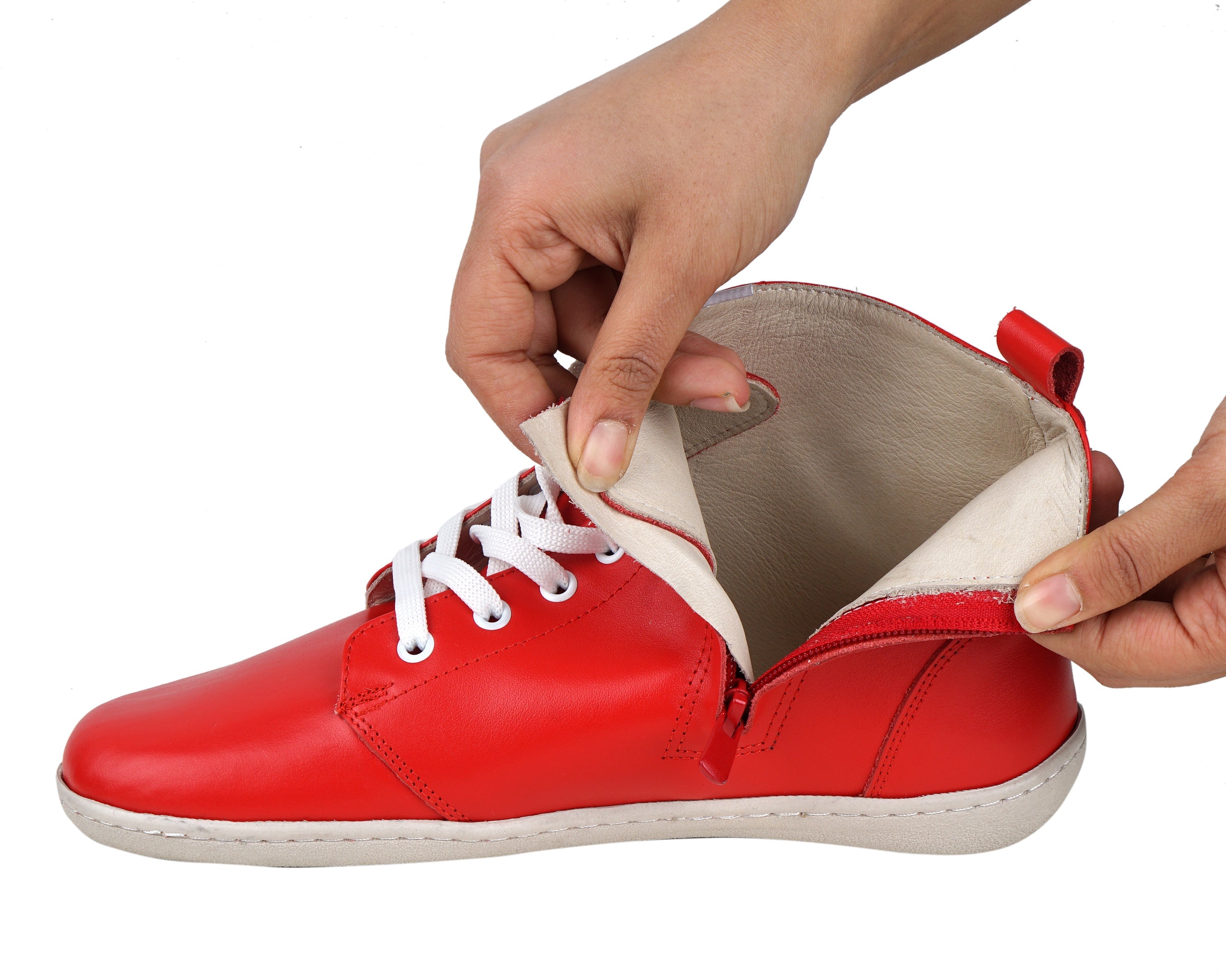 Red Short Boots Wide Barefoot Shoes Smooth Leather Handmade 6mm Rubber Outsole 
