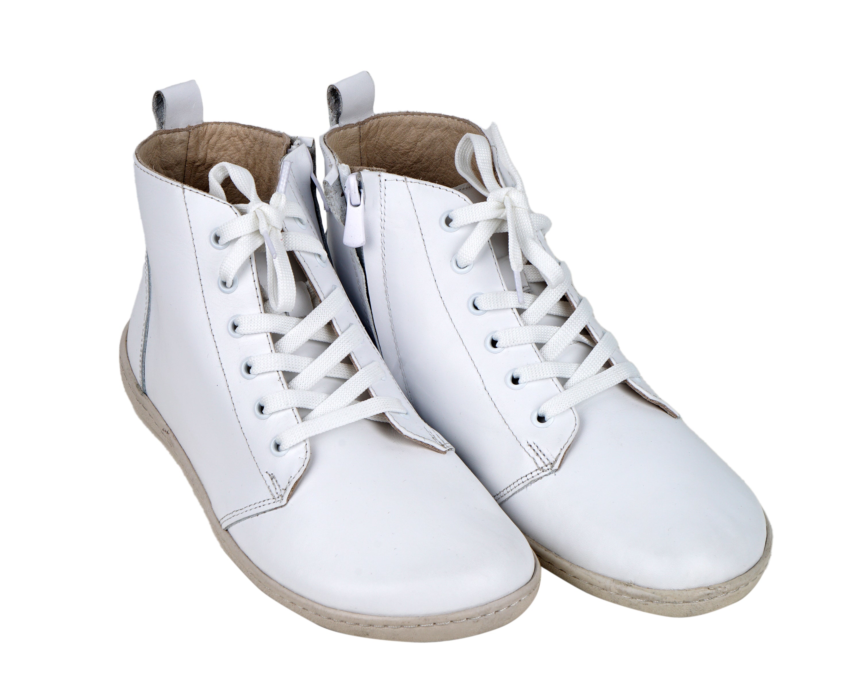 White Short Boots Wide Barefoot Shoes Smooth Leather Handmade 6mm Rubber Outsole