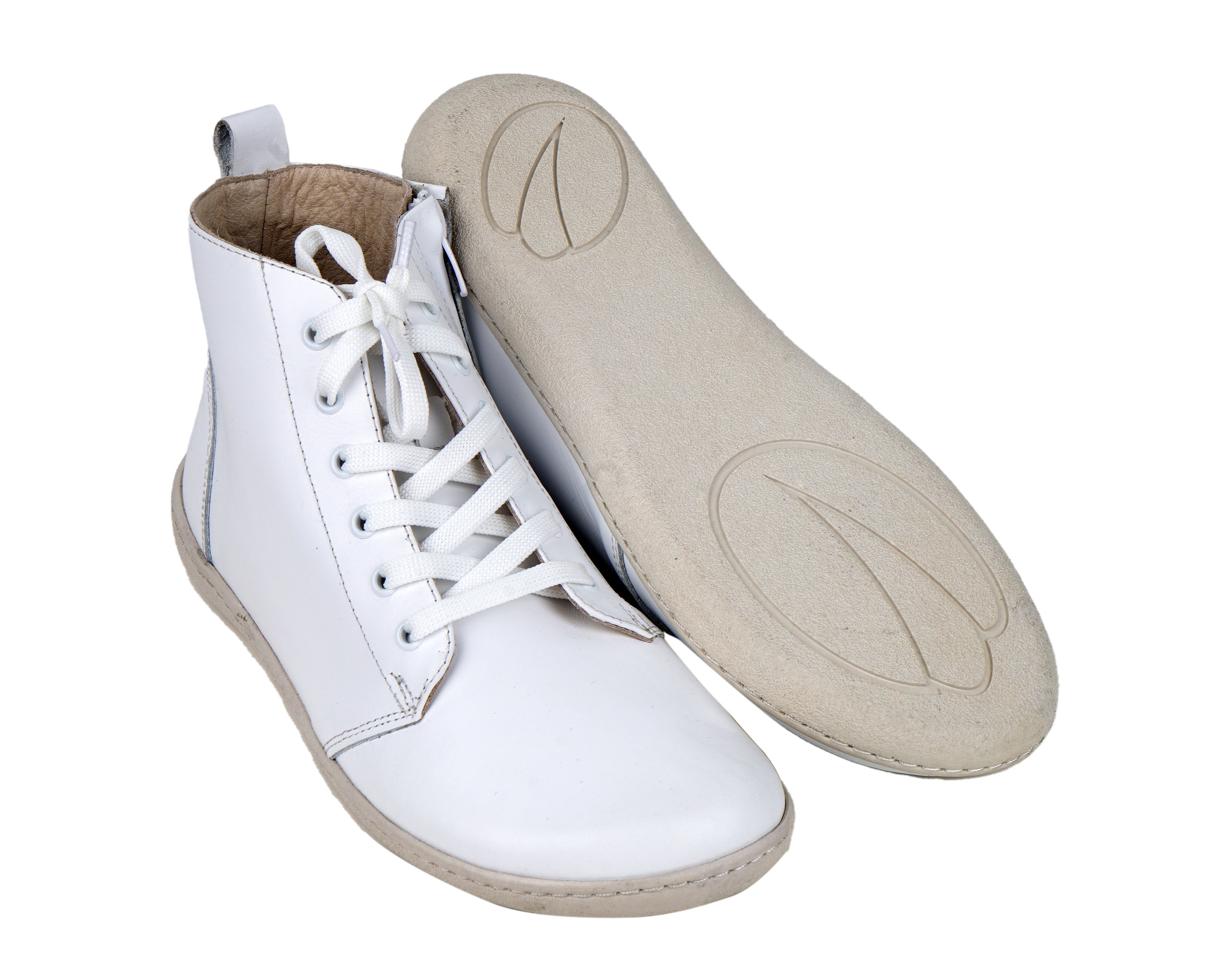 White Short Boots Wide Barefoot Shoes Smooth Leather Handmade 6mm Rubber Outsole 