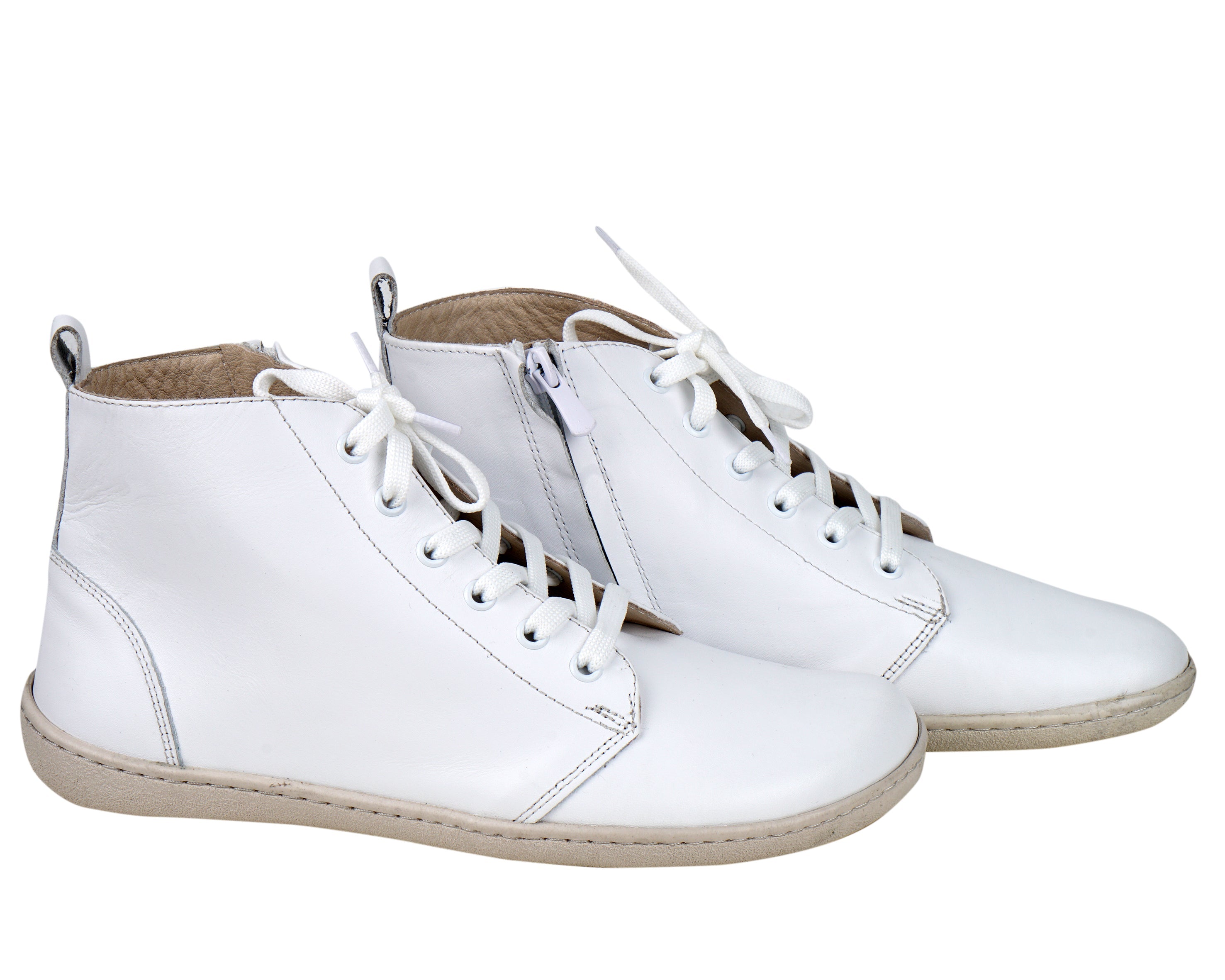 White Short Boots Wide Barefoot Shoes Smooth Leather Handmade 6mm Rubber Outsole 