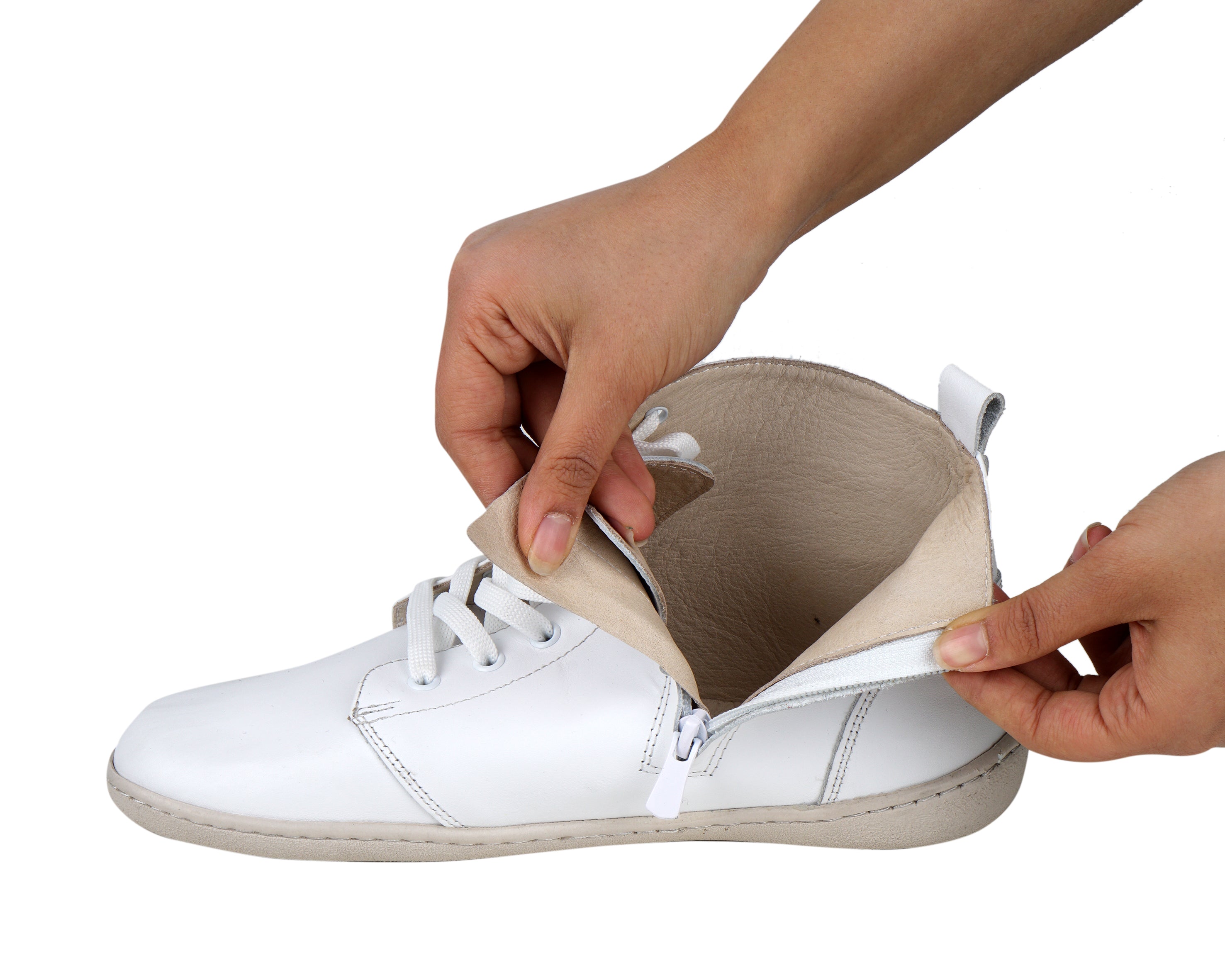 White Short Boots Wide Barefoot Shoes Smooth Leather Handmade 6mm Rubber Outsole 
