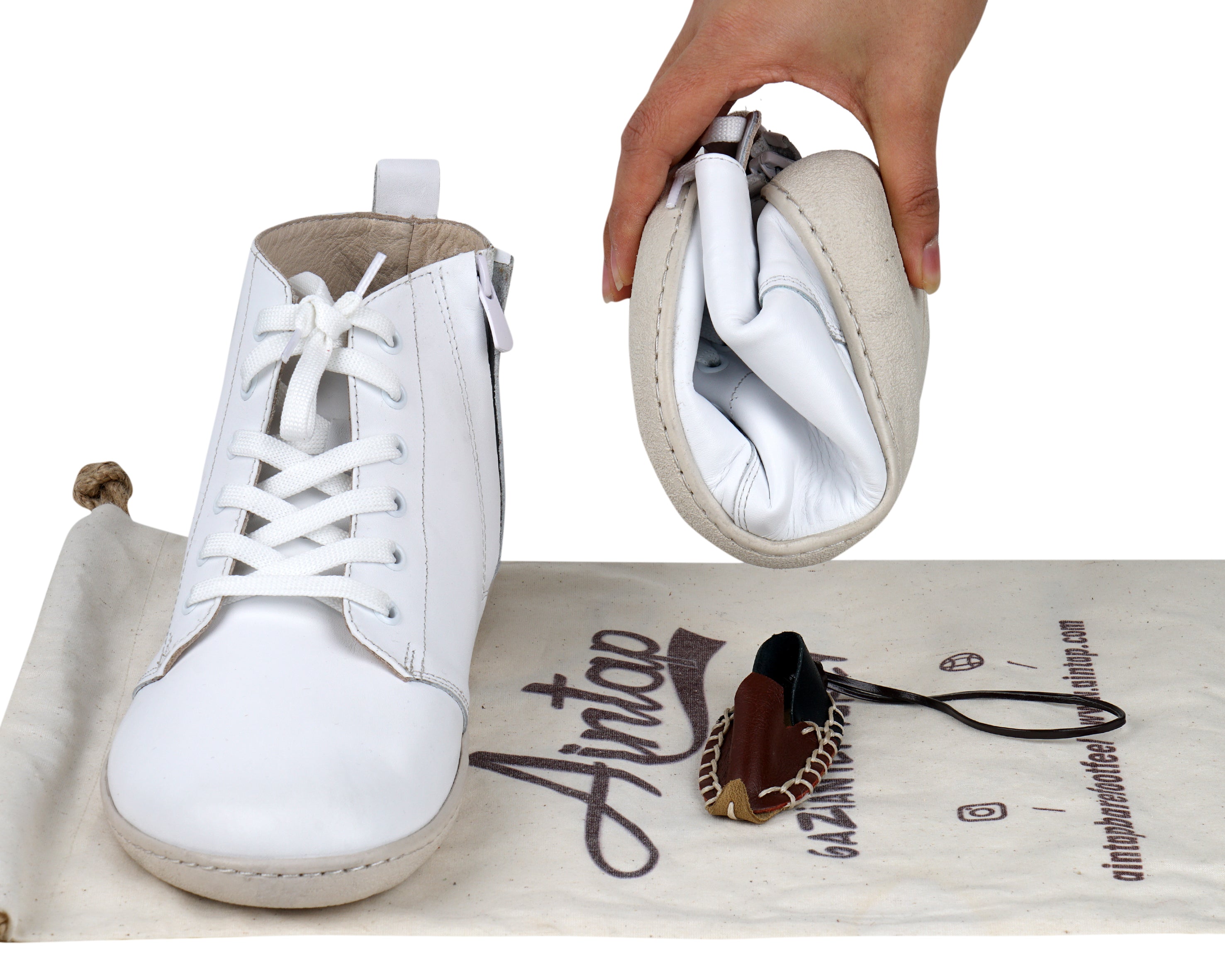 White Short Boots Wide Barefoot Shoes Smooth Leather Handmade 6mm Rubber Outsole 