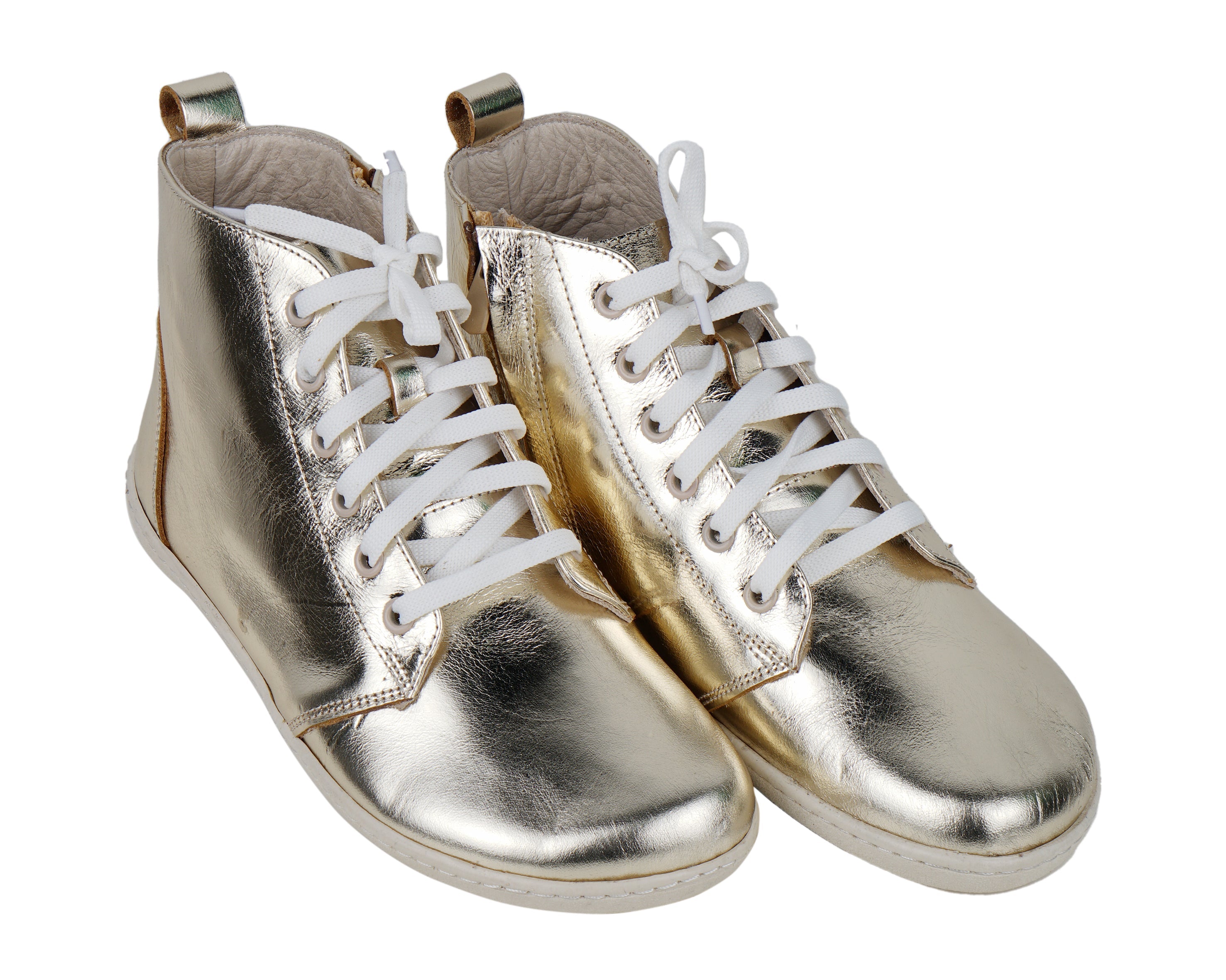 Gold Short Boots Wide Barefoot Shoes Smooth Leather Handmade 6mm Rubber Outsole 