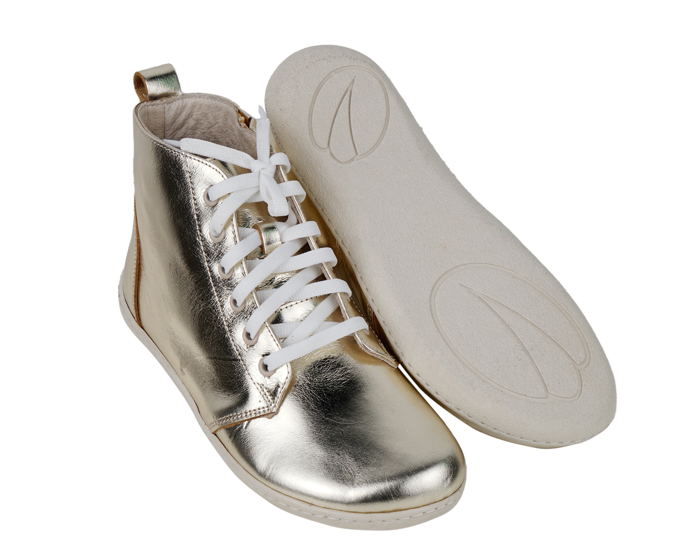 Gold Short Boots Wide Barefoot Shoes Smooth Leather Handmade 6mm Rubber Outsole 