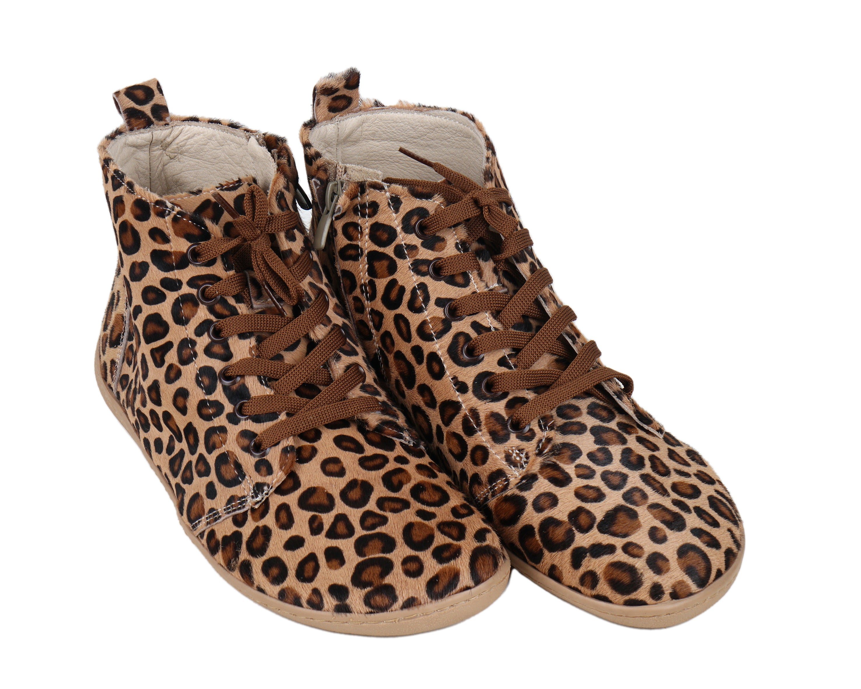 Leopard Short Boots Wide Barefoot Shoes Smooth Leather Handmade 6mm Rubber Outsole