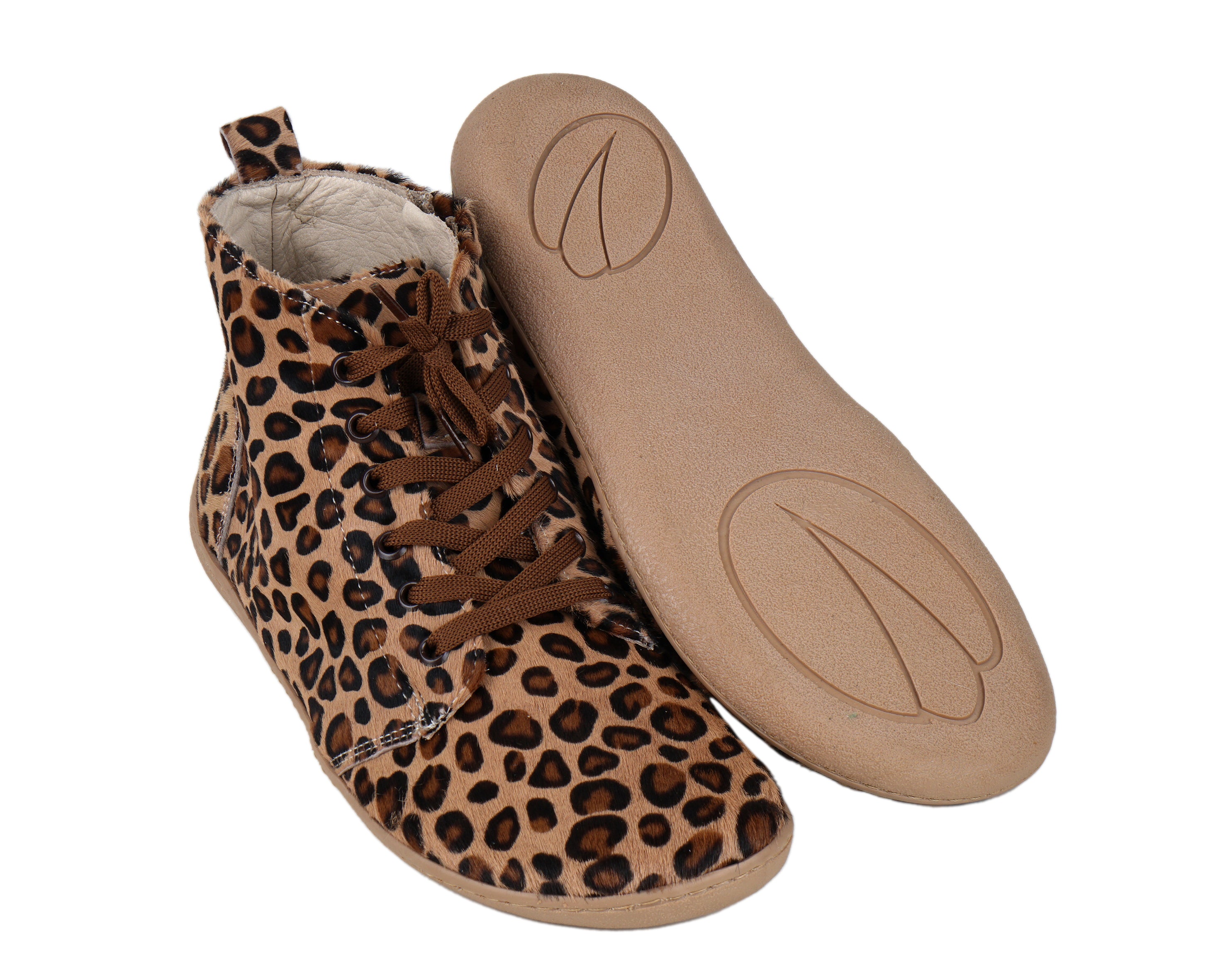 Leopard Short Boots Wide Barefoot Shoes Smooth Leather Handmade 6mm Rubber Outsole