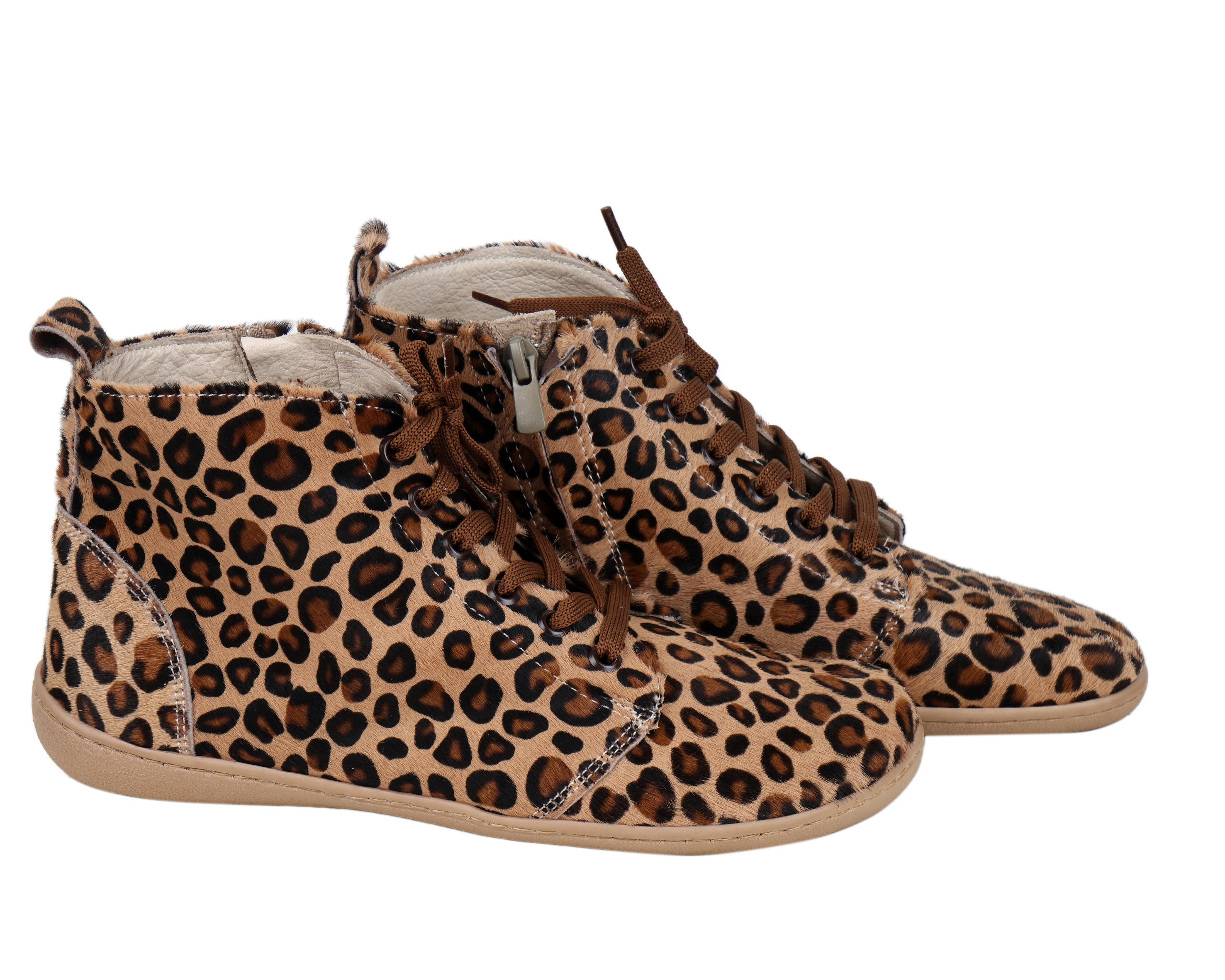 Leopard Short Boots Wide Barefoot Shoes Smooth Leather Handmade 6mm Rubber Outsole 
