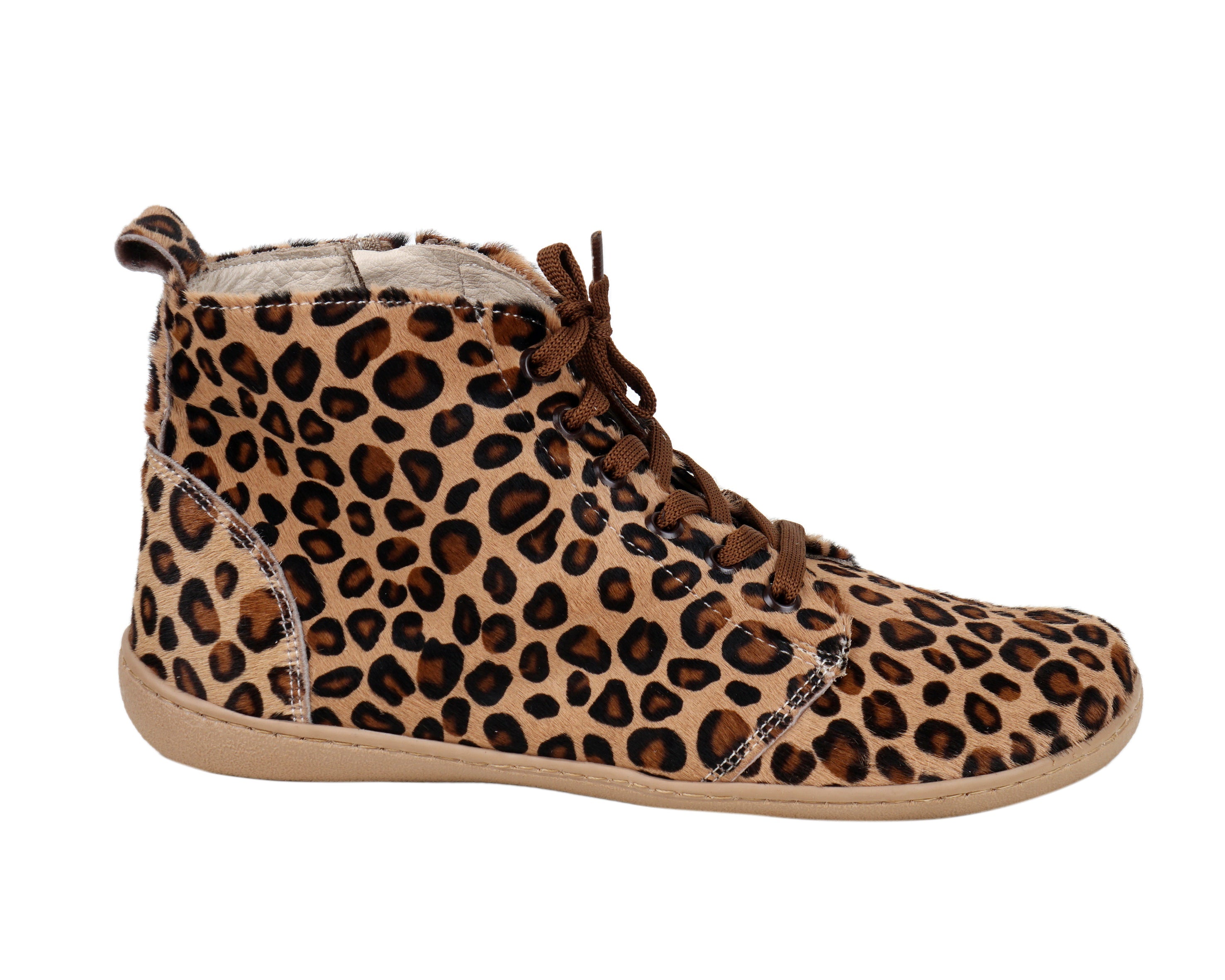 Leopard Short Boots Wide Barefoot Shoes Smooth Leather Handmade 6mm Rubber Outsole 