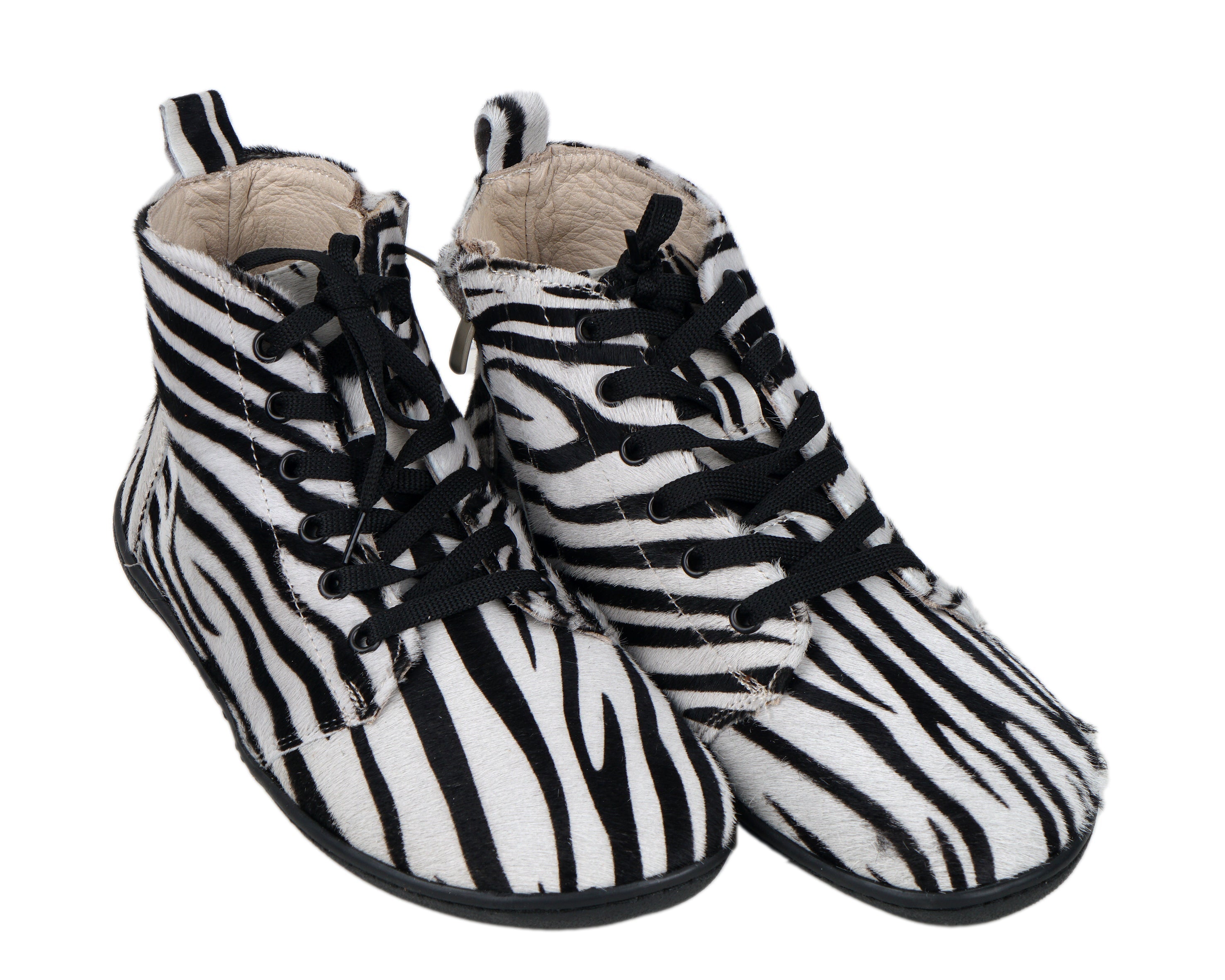 Zebra Short Boots Wide Barefoot Shoes Smooth Leather Handmade 6mm Rubber Outsole 