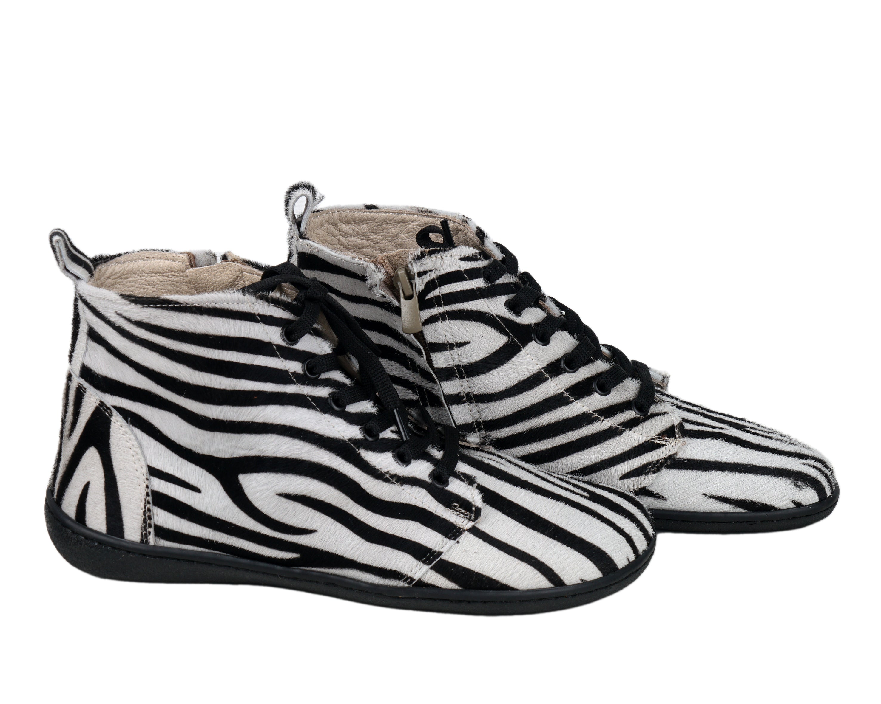 Zebra Short Boots Wide Barefoot Shoes Smooth Leather Handmade 6mm Rubber Outsole 