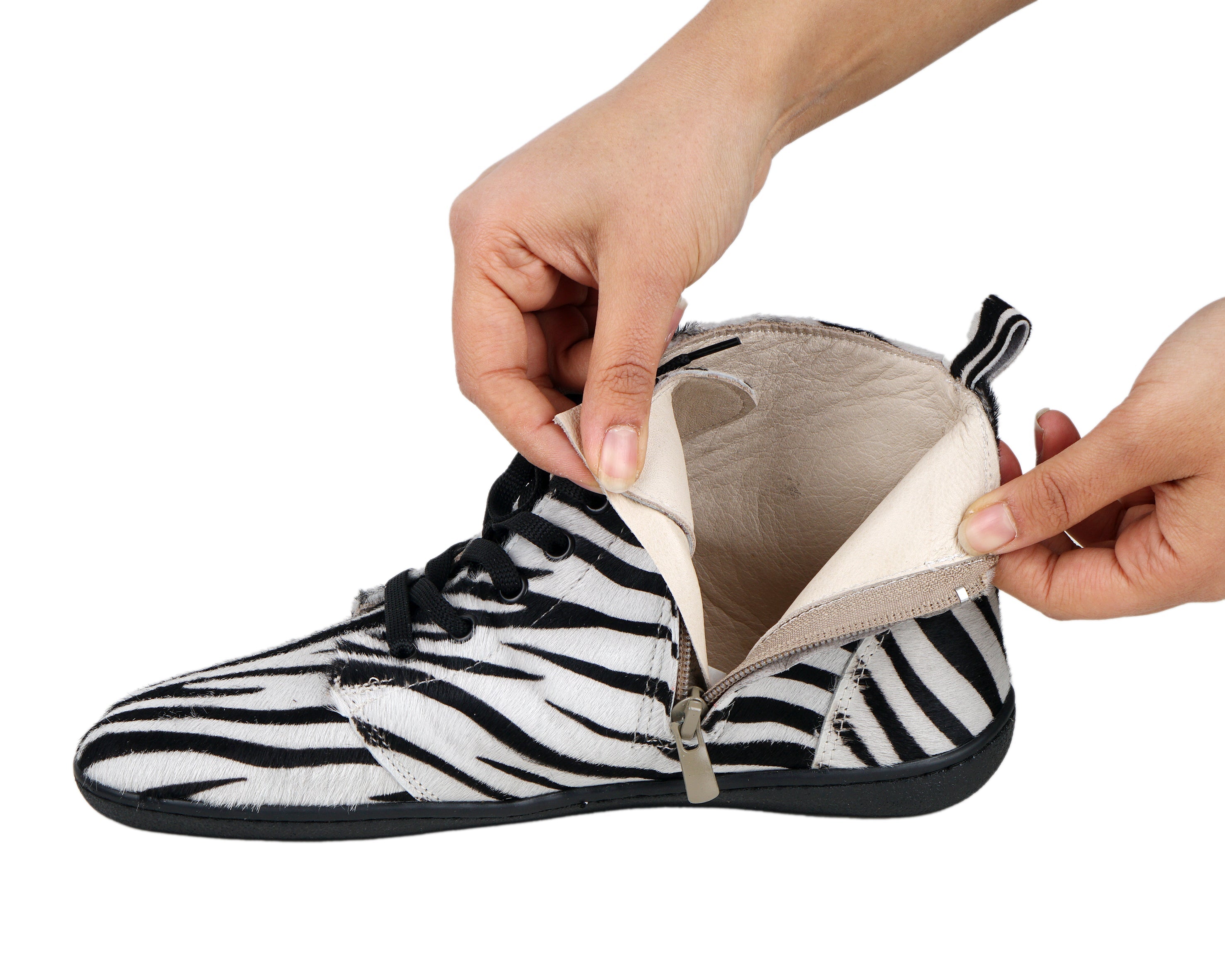 Zebra Short Boots Wide Barefoot Shoes Smooth Leather Handmade 6mm Rubber Outsole 