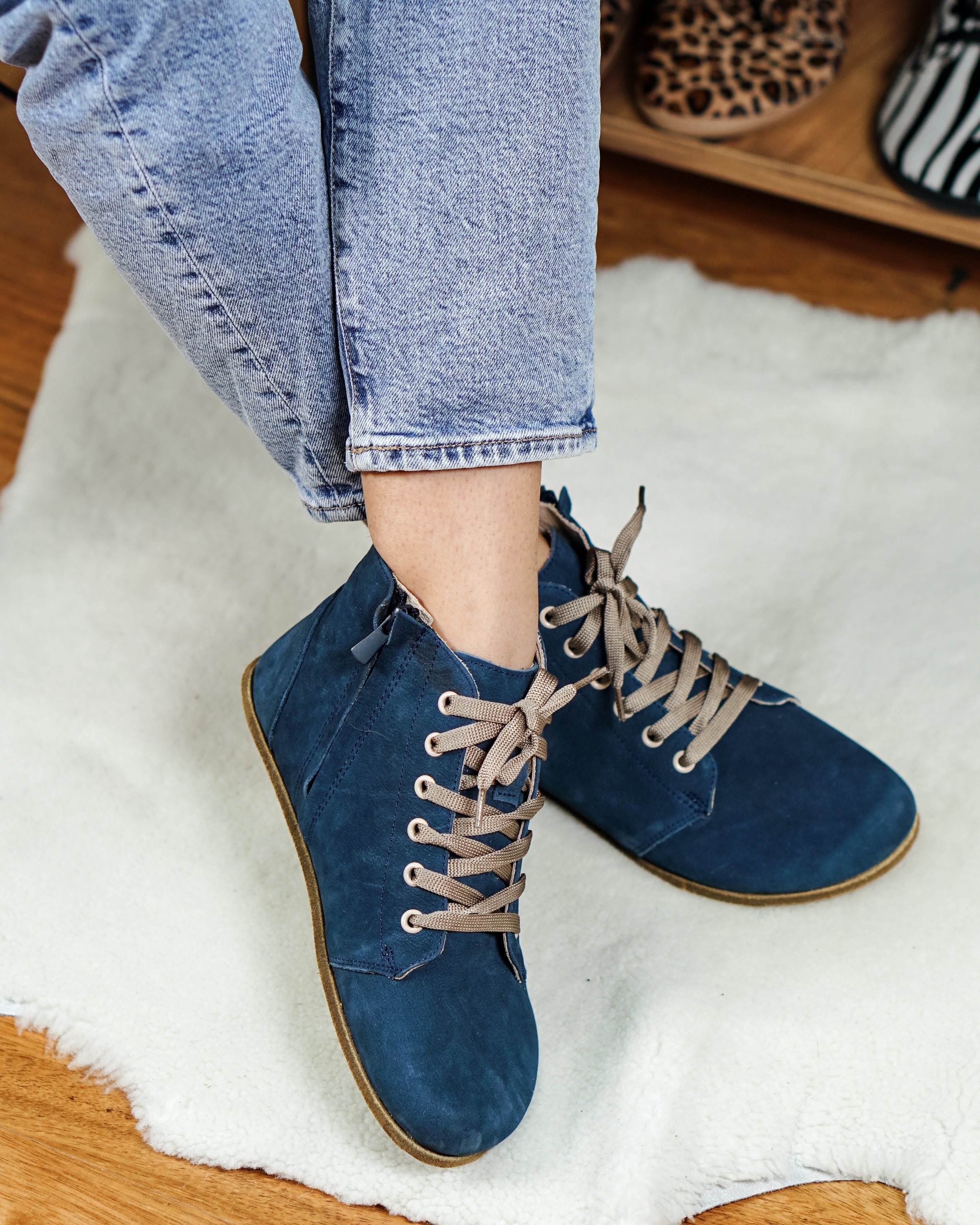 Jeans Short Boots Wide Barefoot Nubuck Leather Handmade Shoes 