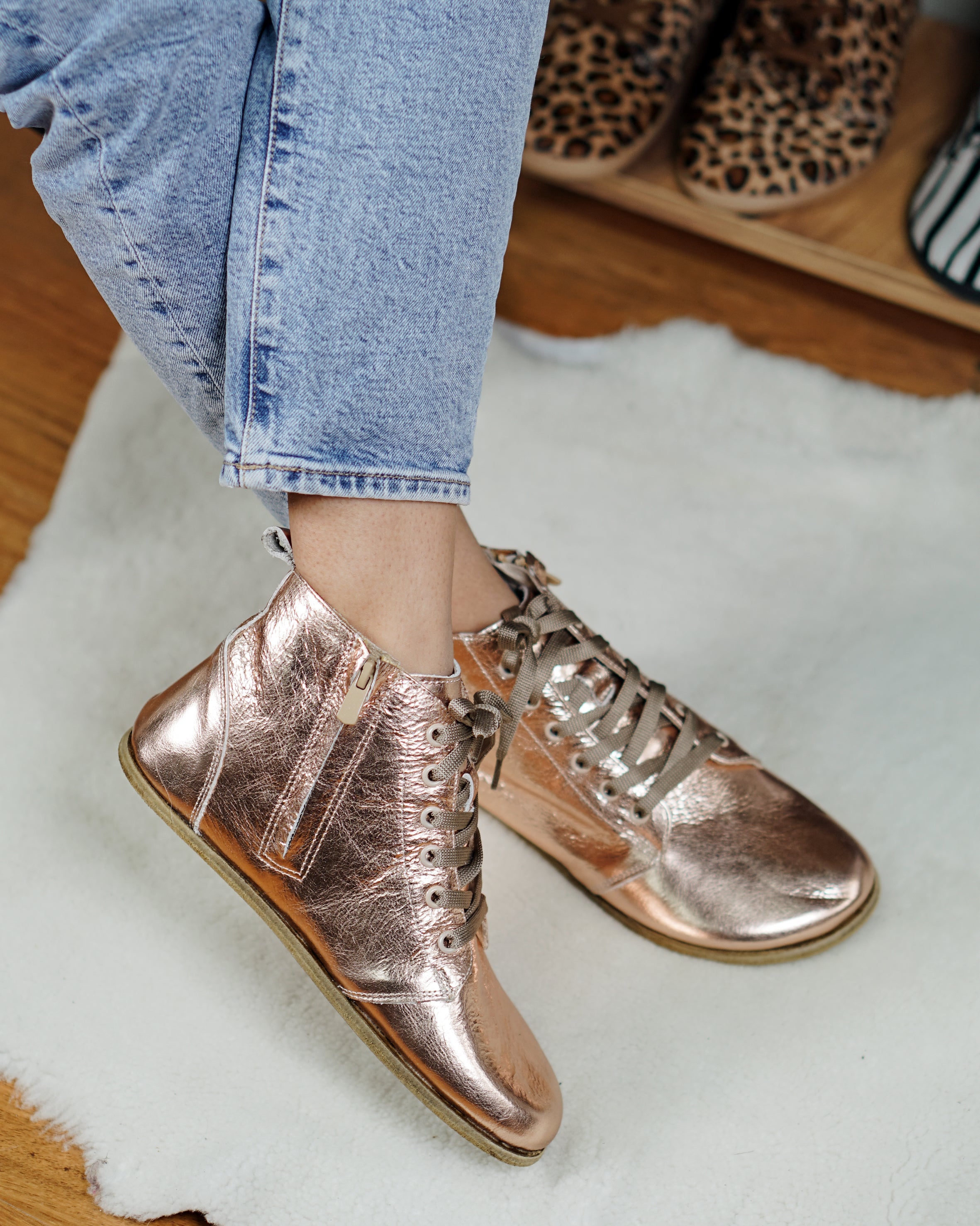 Rose Short Boots Wide Barefoot Smooth Leather Handmade Shoes 