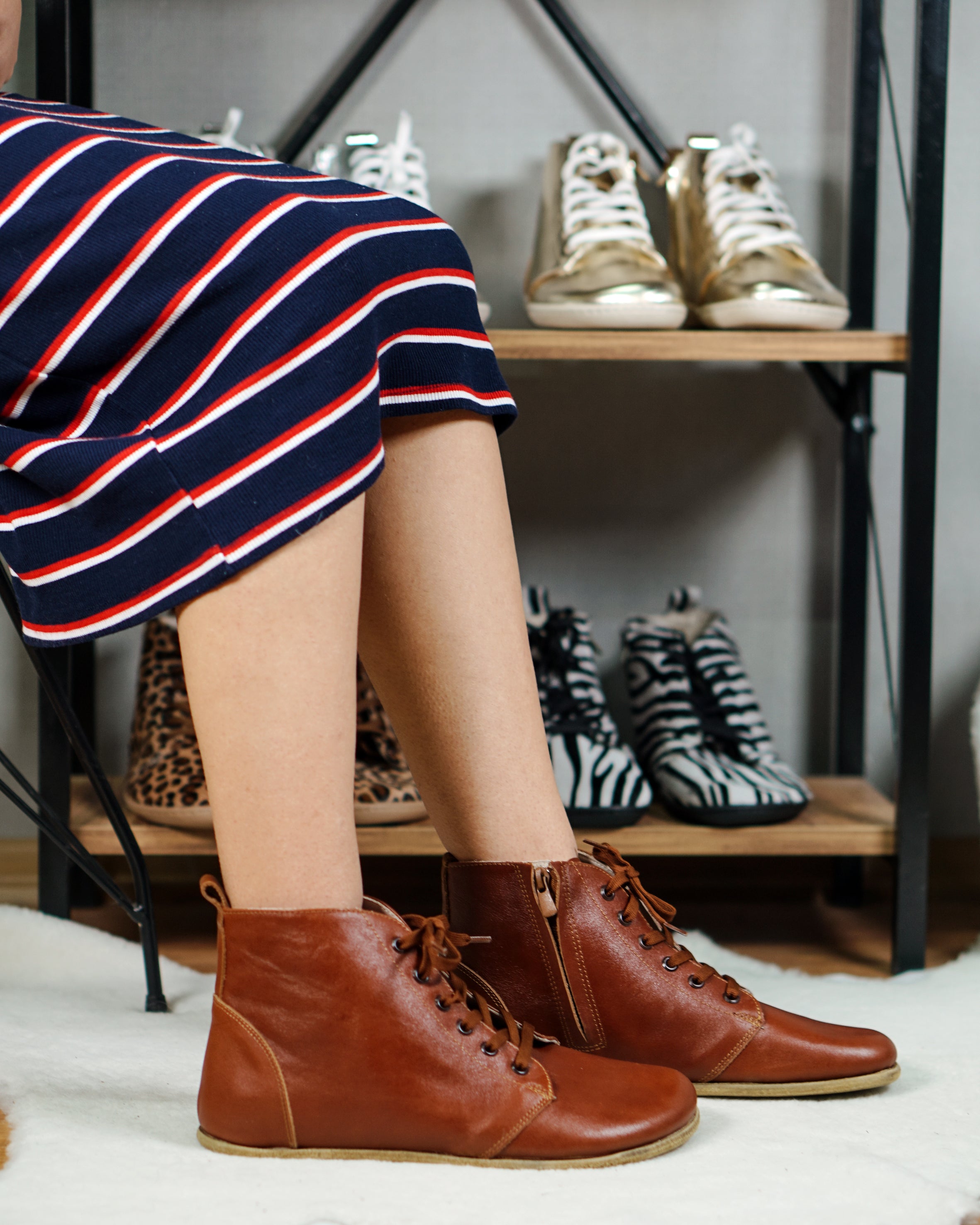 Brown Short Boots Wide Barefoot Smooth Leather Handmade Shoes