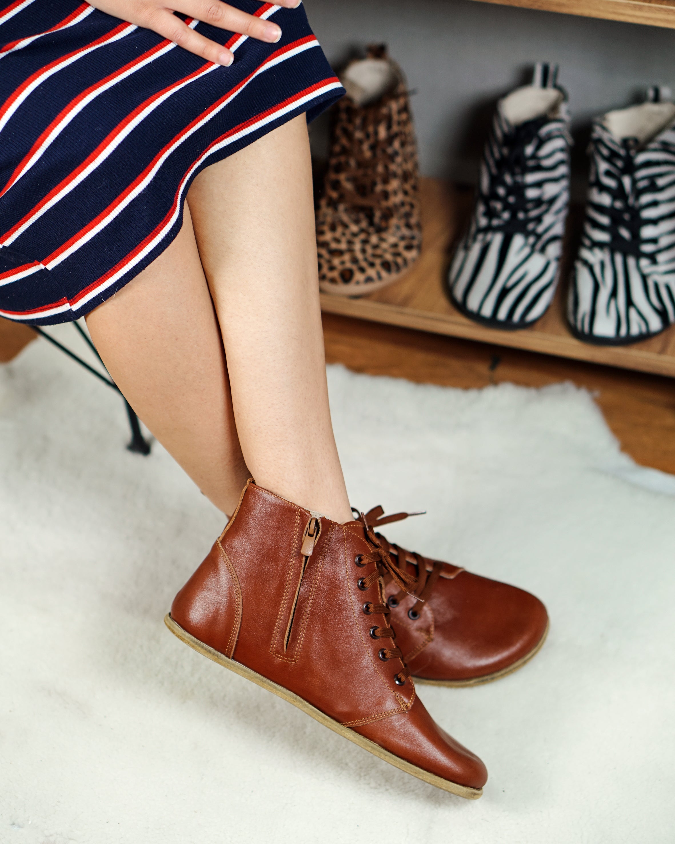 Brown Short Boots Wide Barefoot Smooth Leather Handmade Shoes 