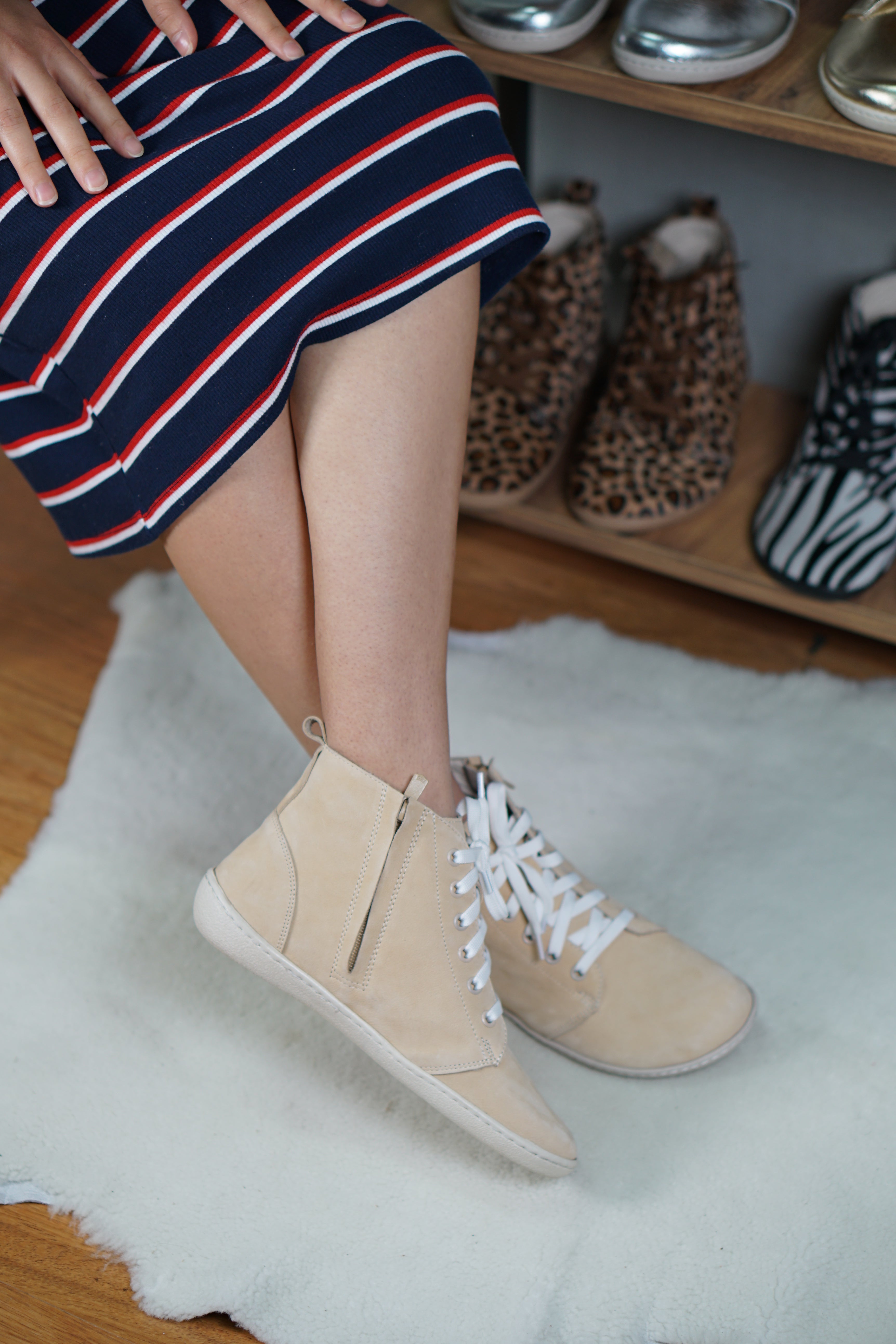 Cream Short Boots Wide Barefoot Shoes Nubuck Leather Handmade Rubber Outsole 
