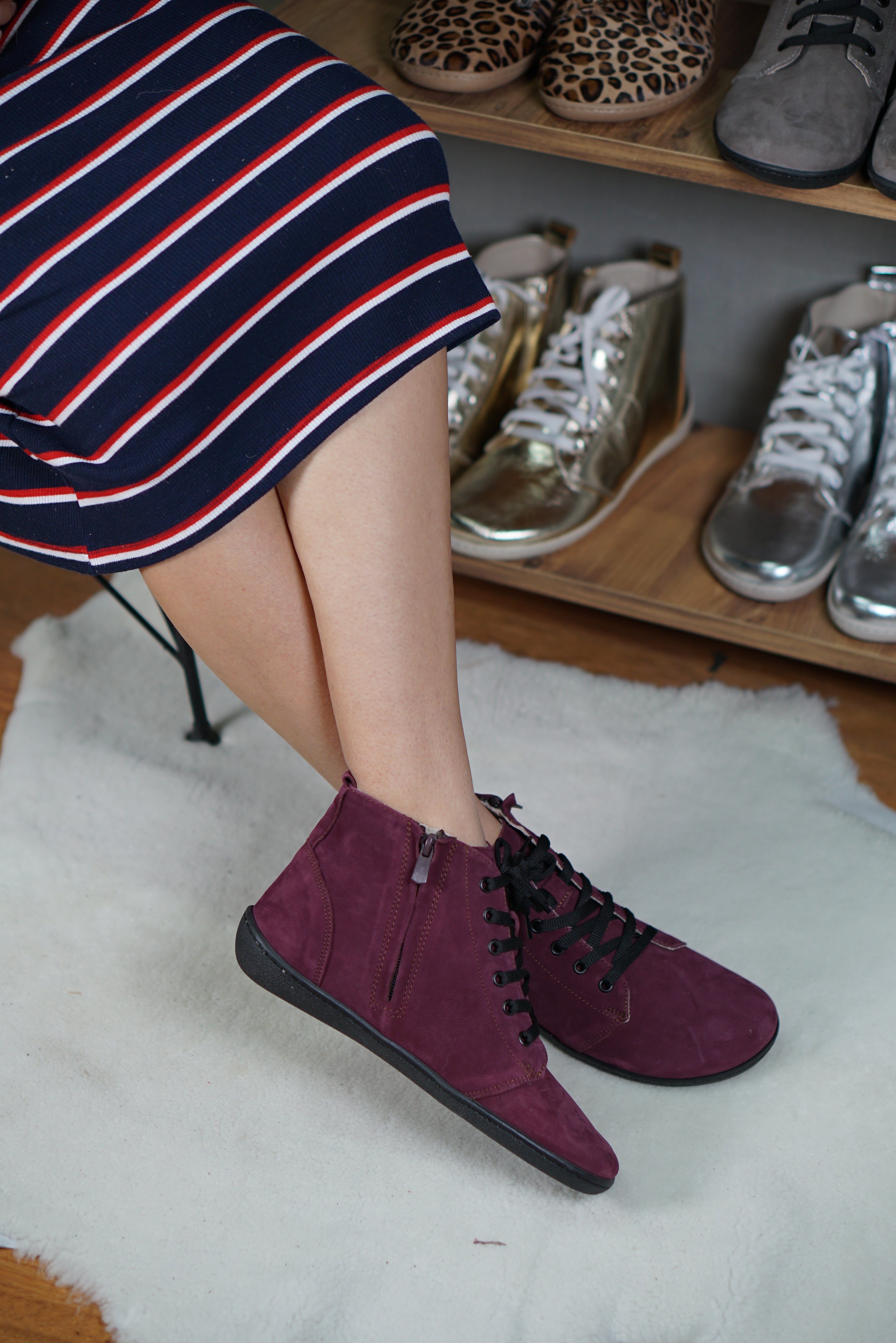 Burgundy Short Boots Wide Barefoot Shoes Nubuck Leather Handmade Rubber Outsole