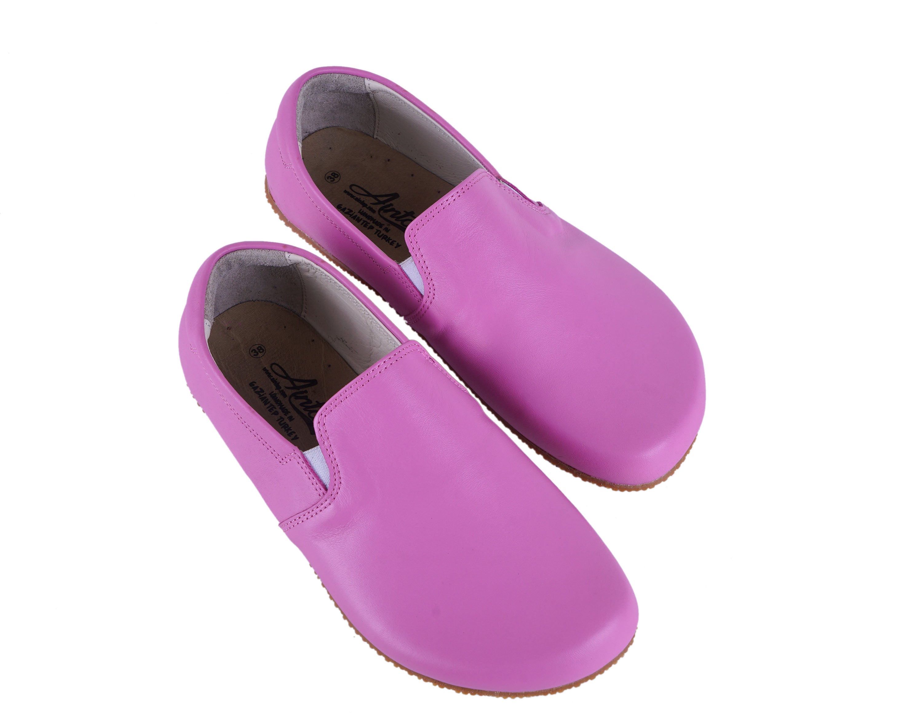 Pink Slip-On Wide Barefoot Shoes Smooth Leather Handmade 4mm Rubber Outsole 