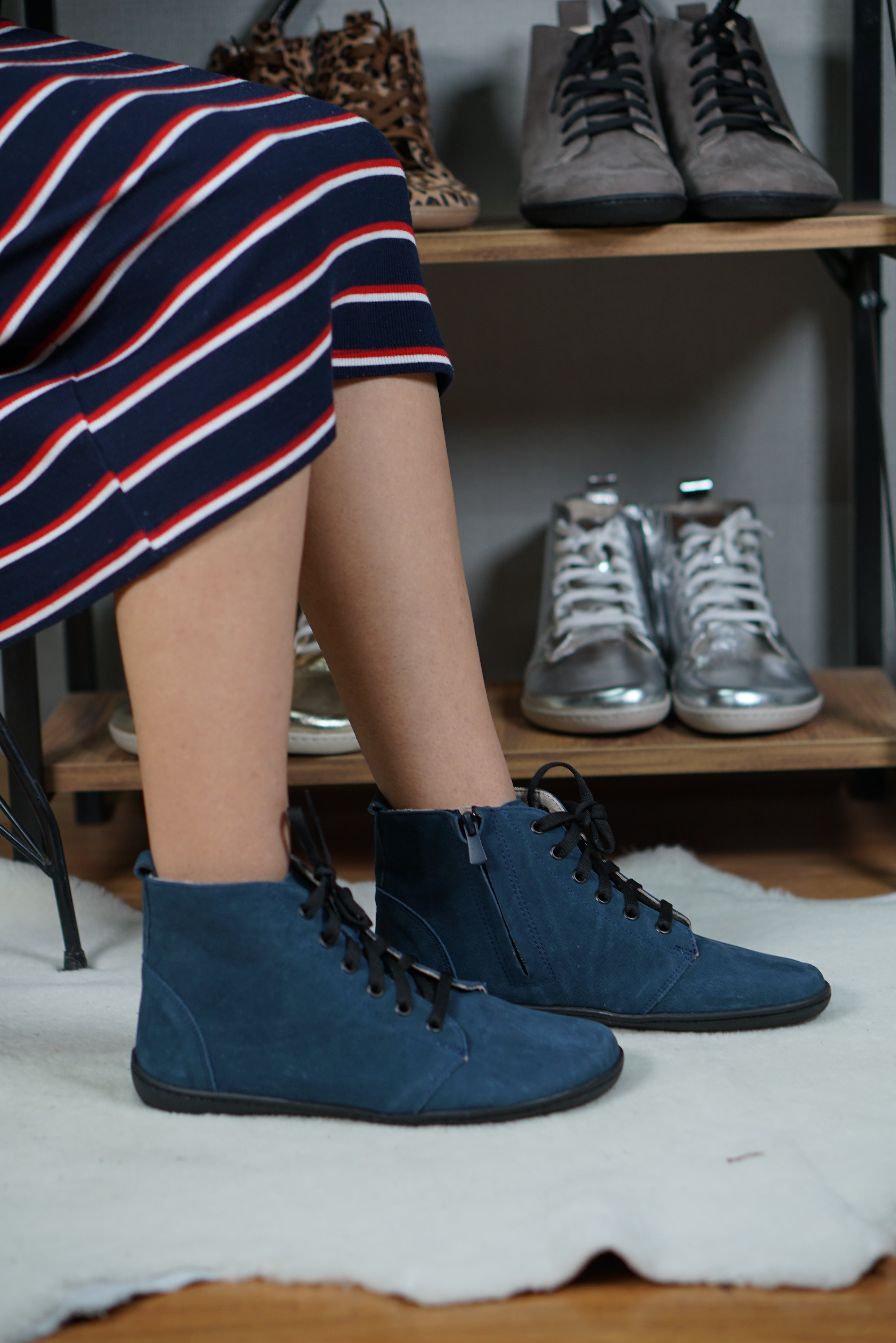 Jeans Short Boots Wide Barefoot Shoes Nubuck Leather Handmade Rubber Outsole 