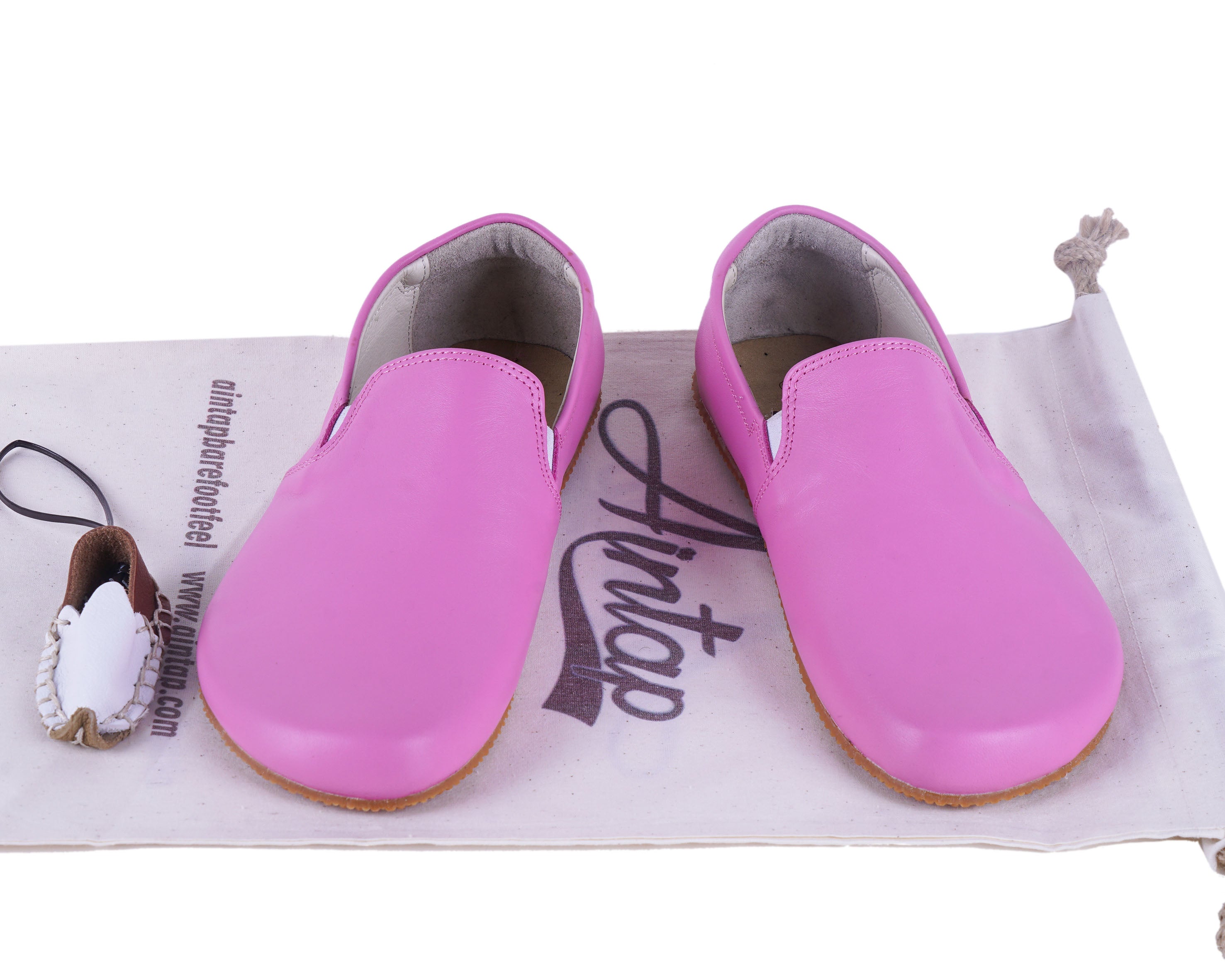 Pink Slip-On Wide Barefoot Shoes Smooth Leather Handmade 4mm Rubber Outsole 