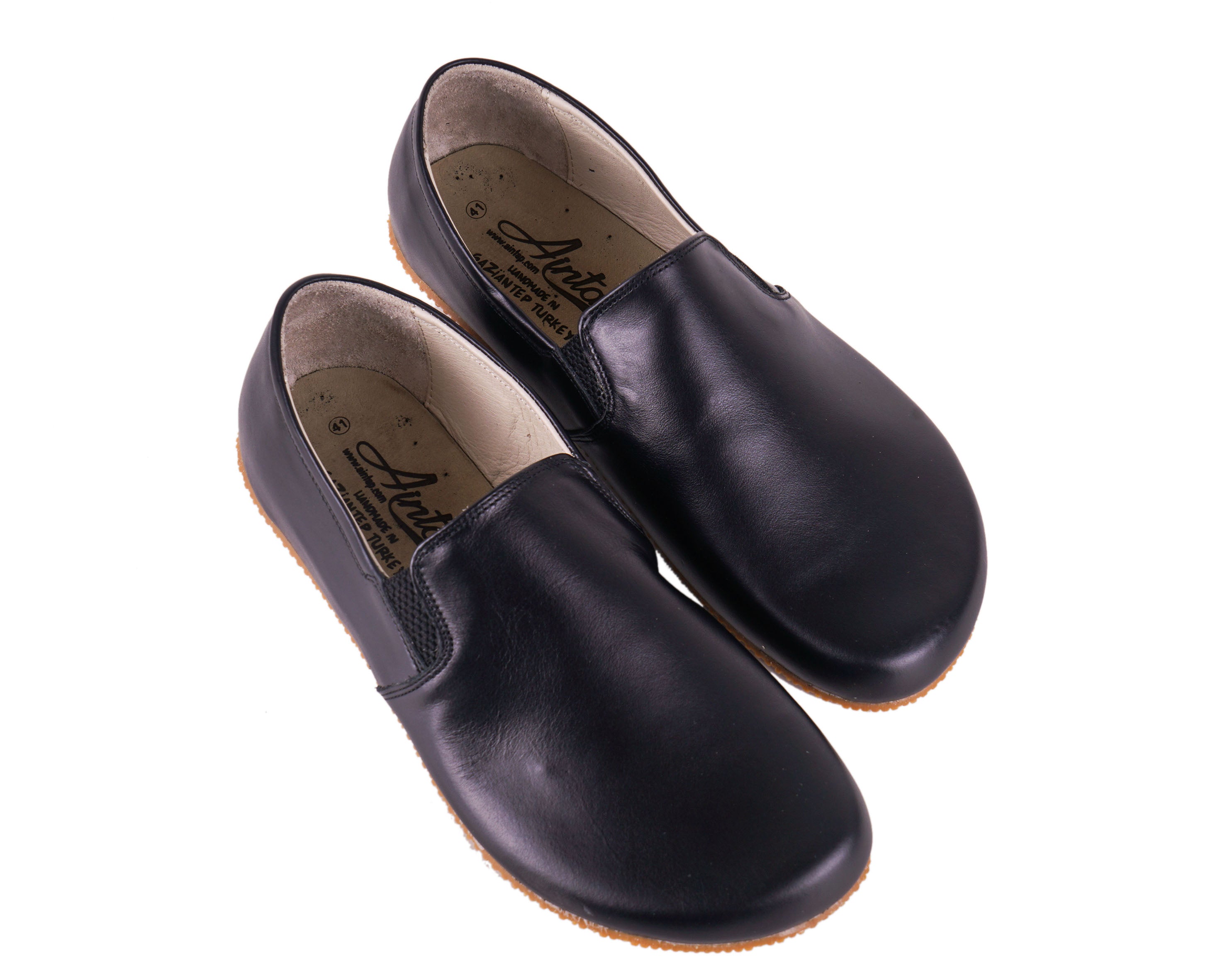 Black Slip-On Wide Barefoot Shoes Smooth Leather Handmade 4mm Rubber Outsole