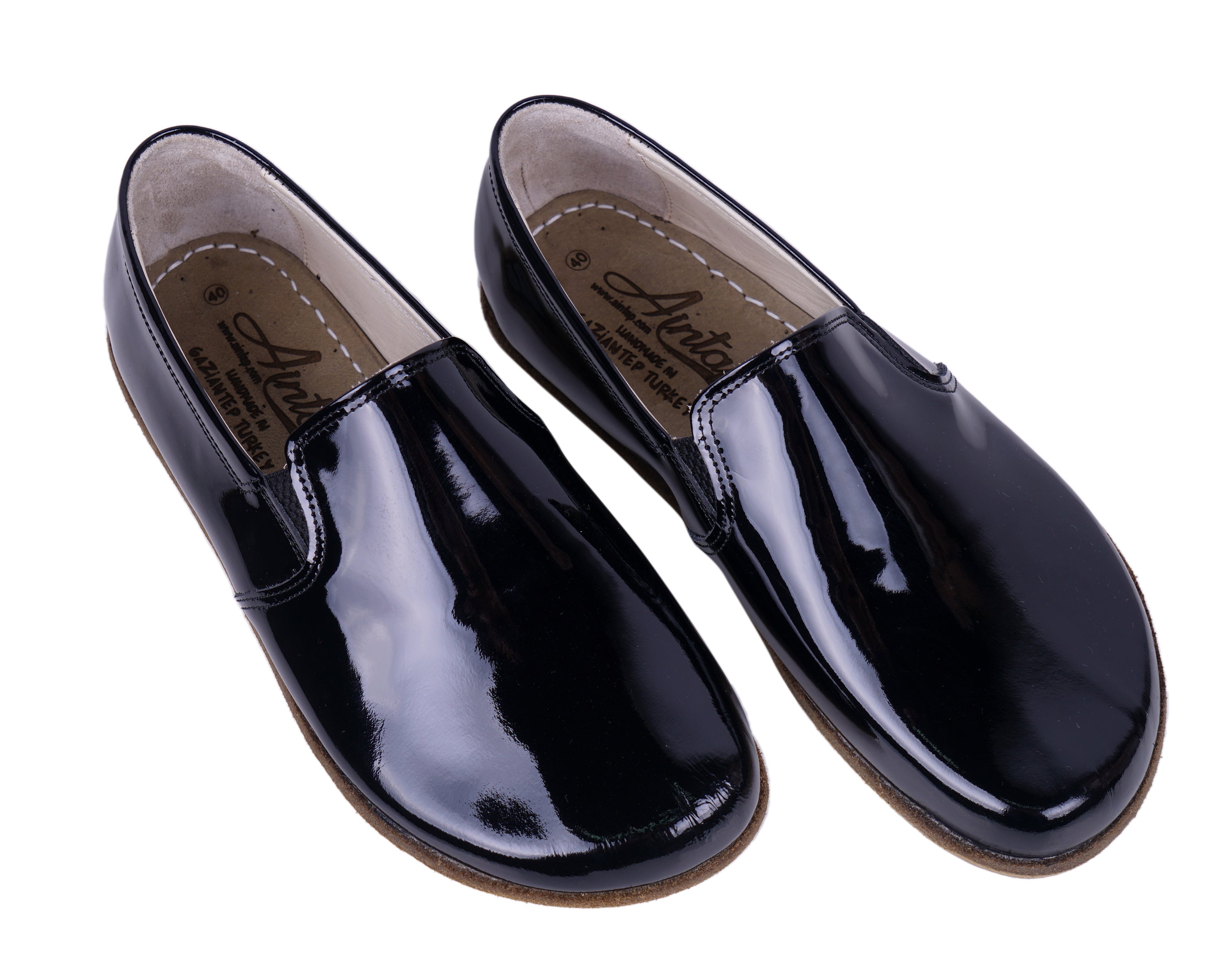 Black Slip-On Wide Barefoot Patent Leather Handmade Shoes