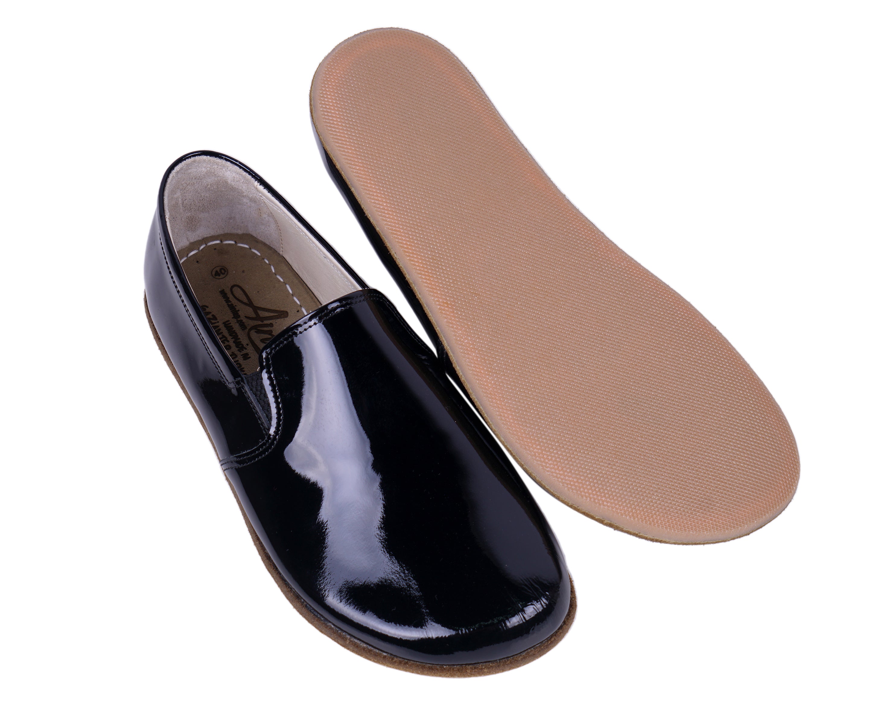 Black Slip-On Wide Barefoot Patent Leather Handmade Shoes