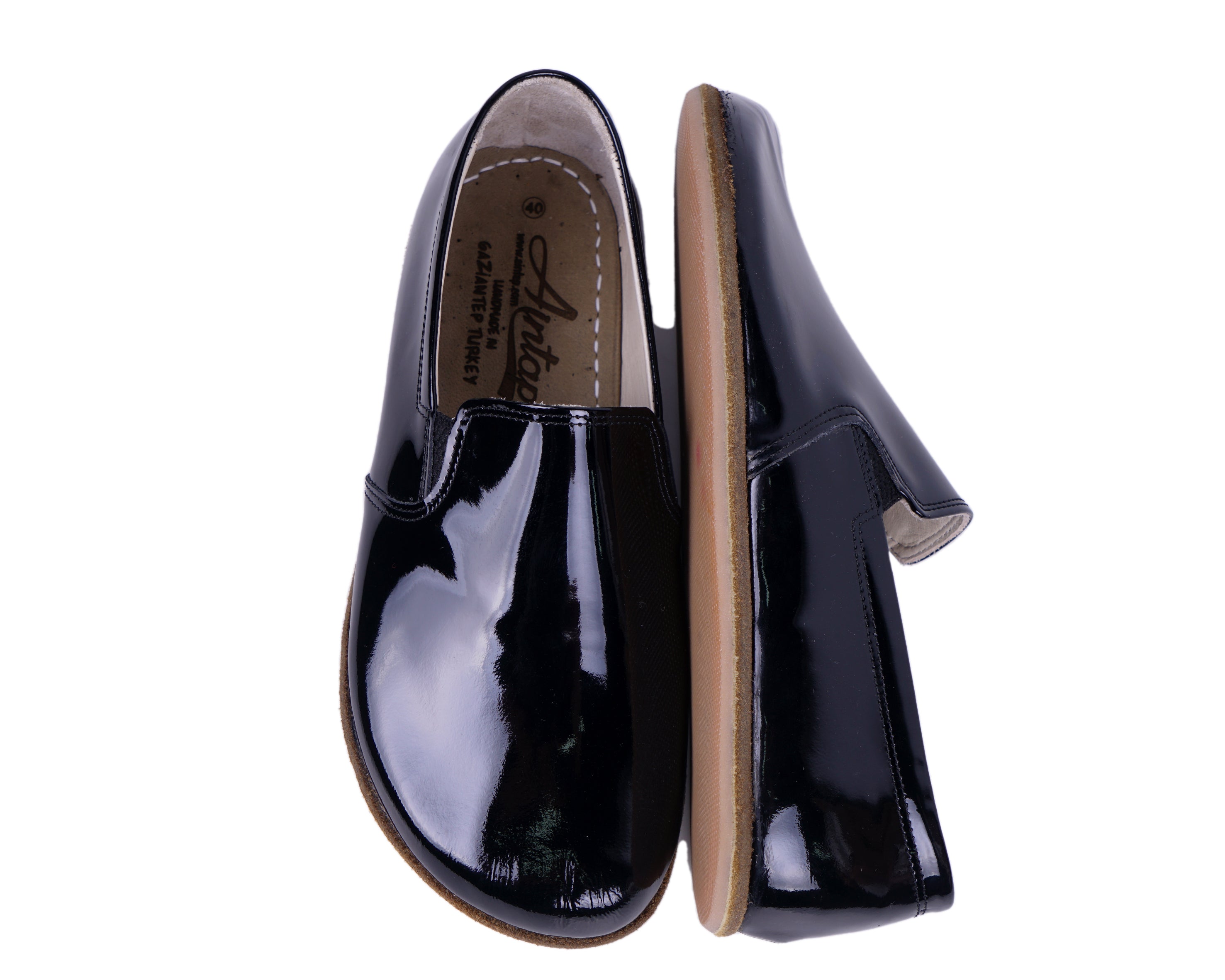 Black Slip-On Wide Barefoot Patent Leather Handmade Shoes