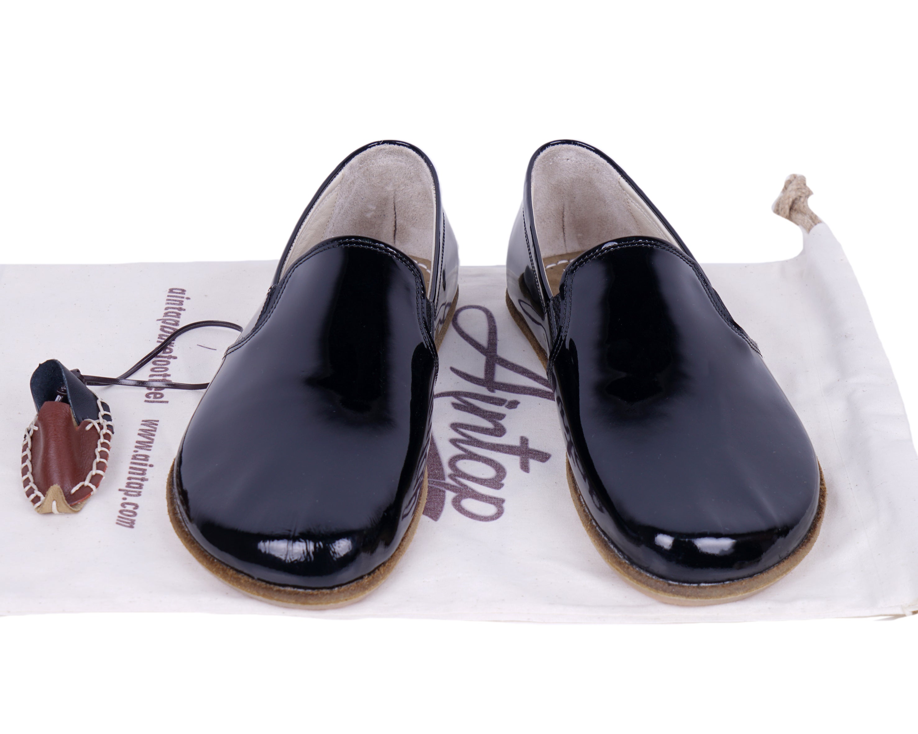 Black Slip-On Wide Barefoot Patent Leather Handmade Shoes