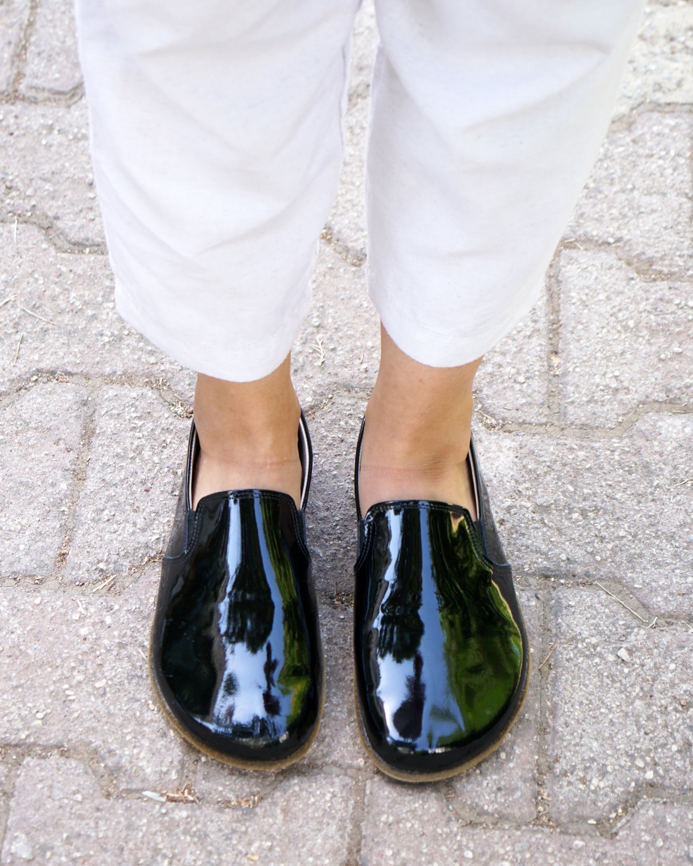 Black Slip-On Wide Barefoot Patent Leather Handmade Shoes