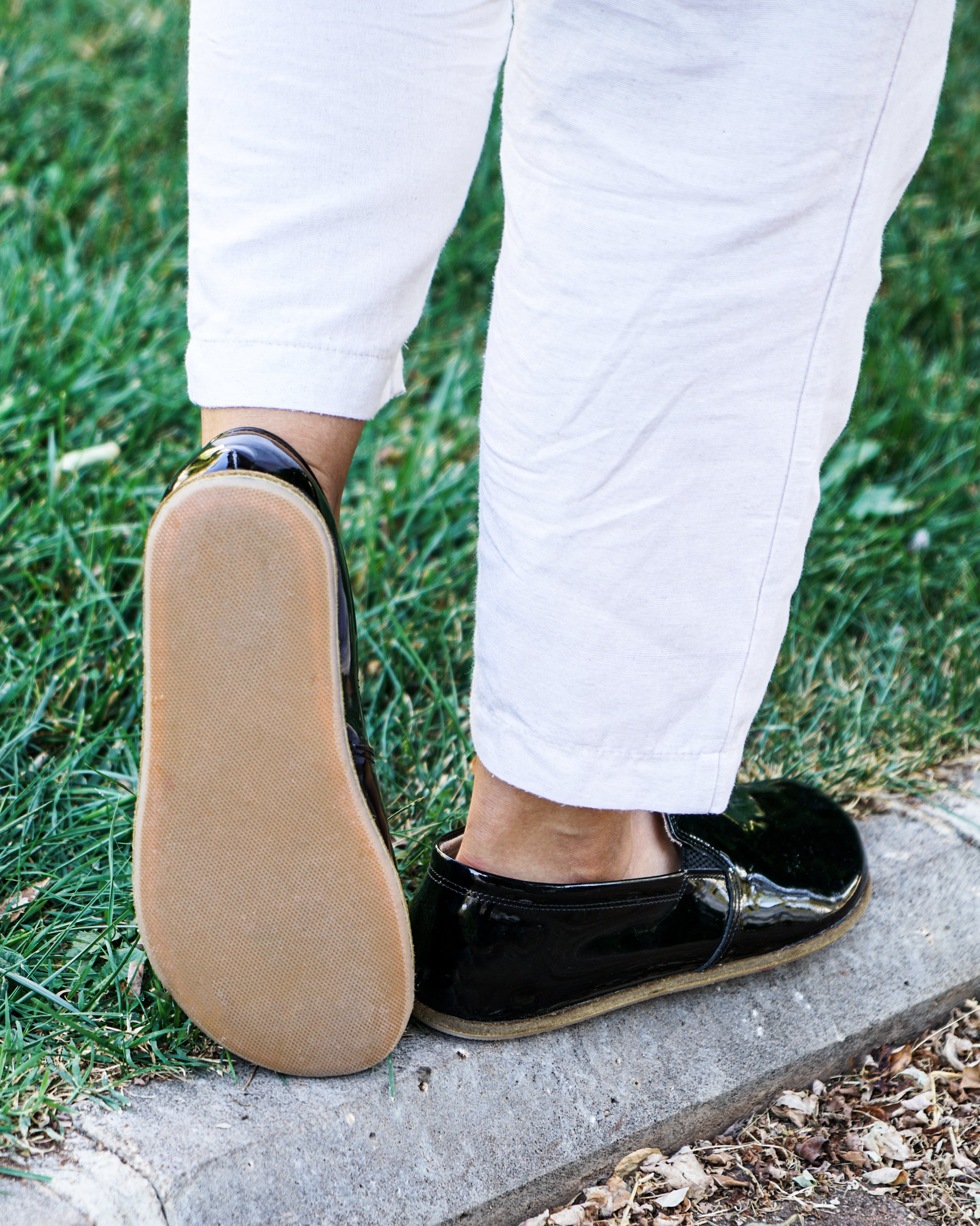 Black Slip-On Wide Barefoot Patent Leather Handmade Shoes