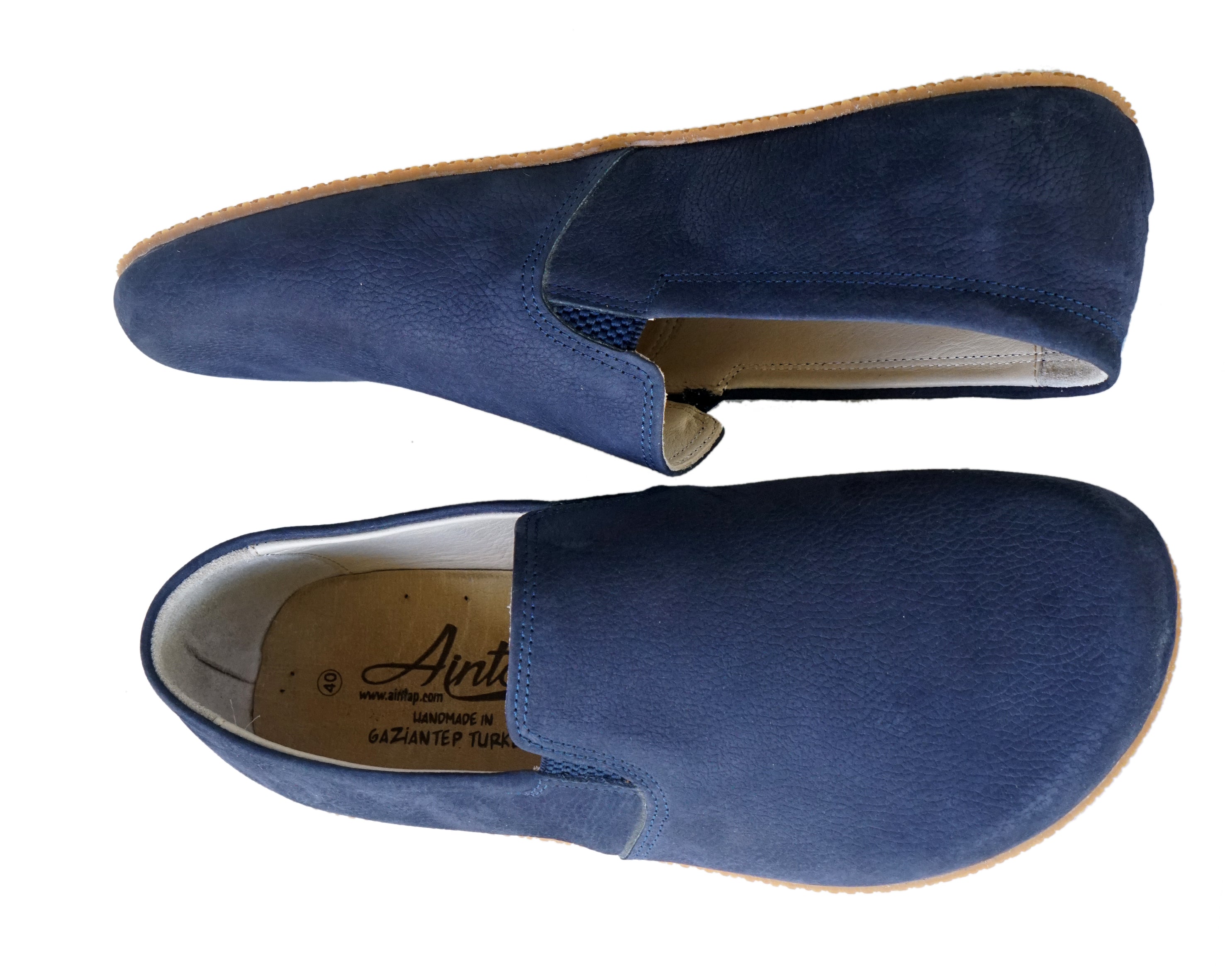 Navy Blue Slip-On Wide Barefoot Shoes Nubuck Leather Handmade 4mm Rubber Outsole 