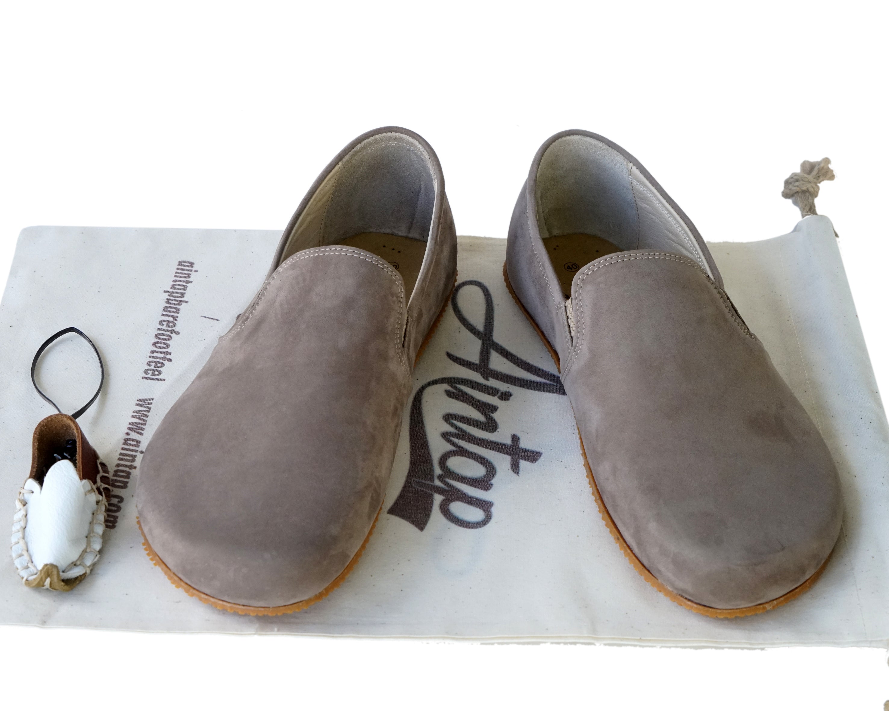 Smoked Slip-On Wide Barefoot Shoes Nubuck Leather Handmade 4mm Rubber Outsole 
