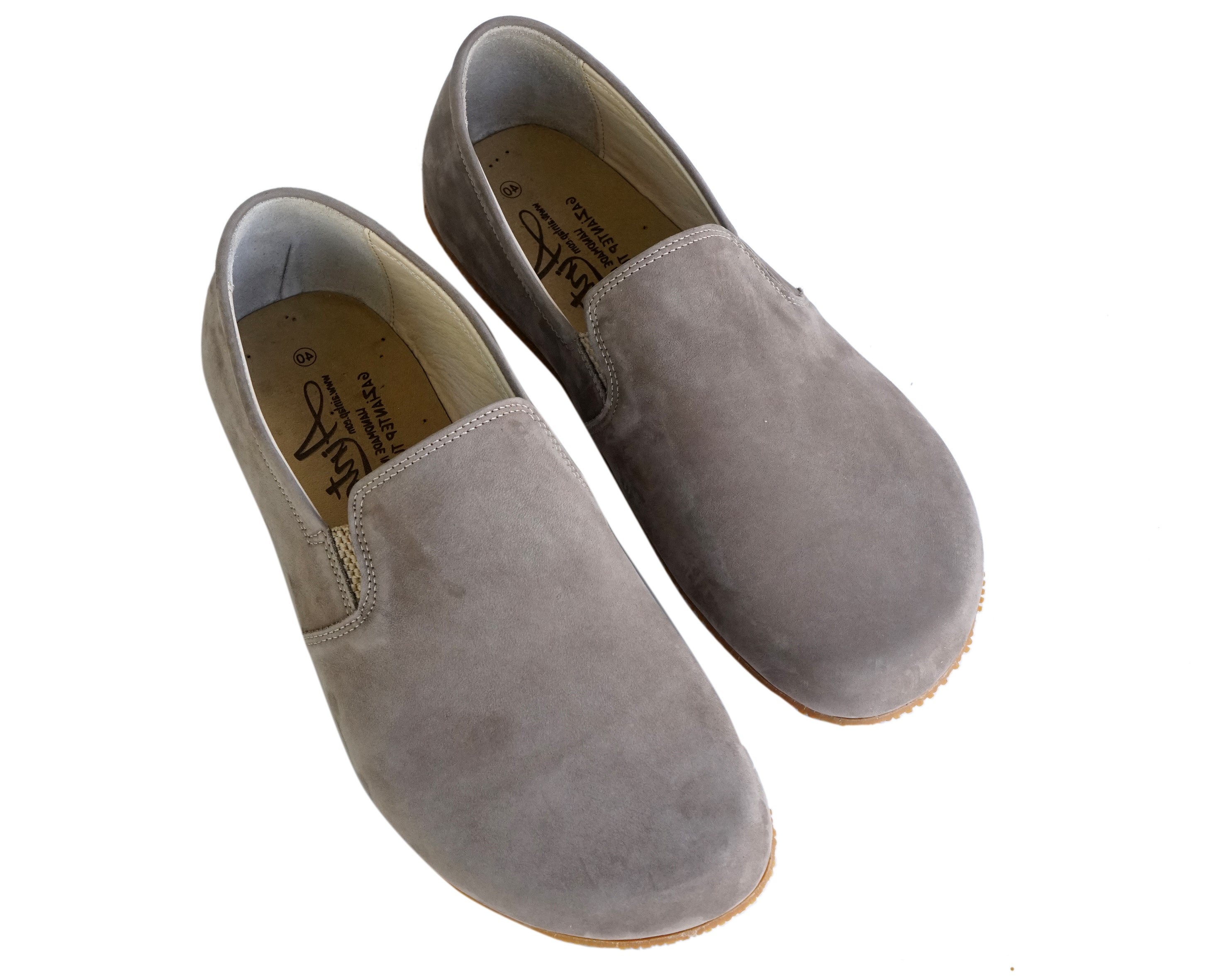 Smoked Slip-On Wide Barefoot Shoes Nubuck Leather Handmade 4mm Rubber Outsole 